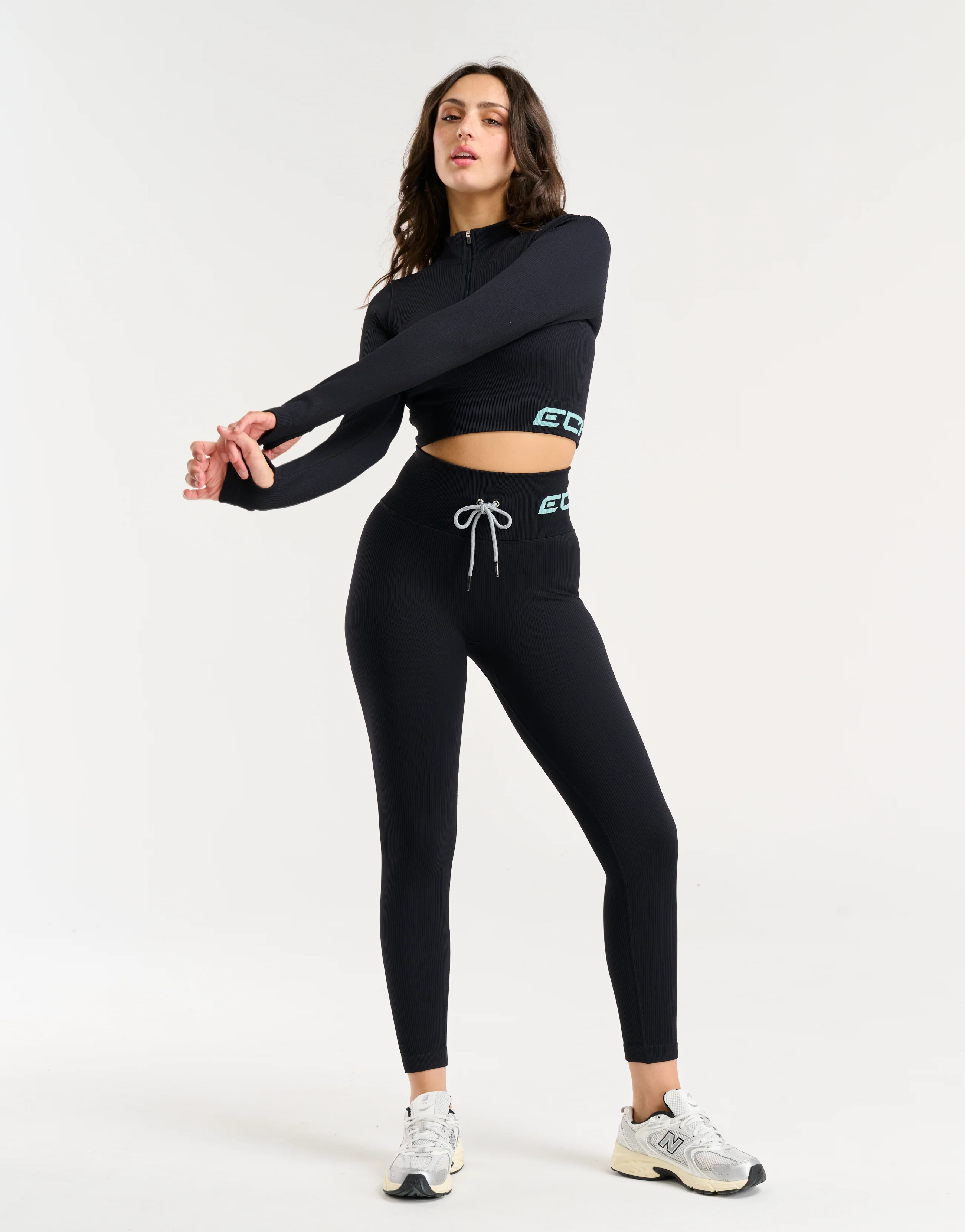 Arise Style Leggings - Black with Mint - Image 3
