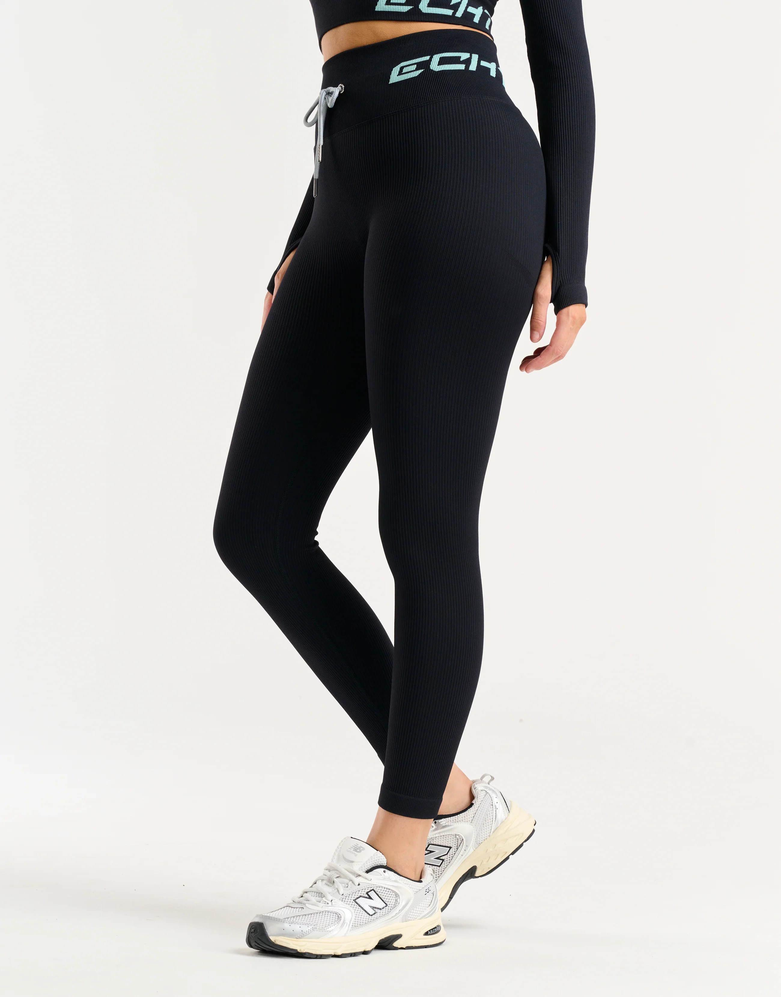 Arise Style Leggings - Black with Mint - Image 9