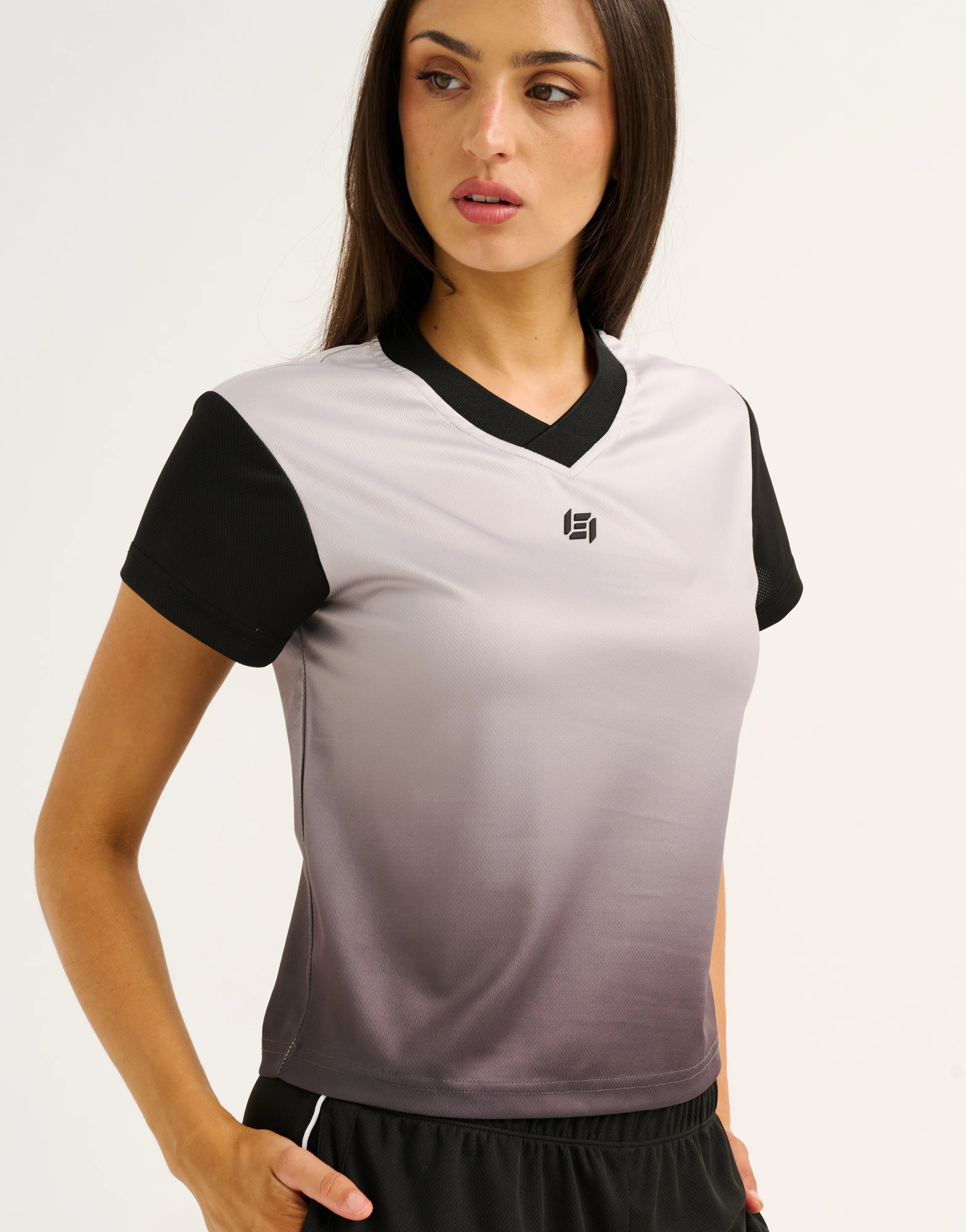 Club V Neck Crop Tee - Black - Image 8