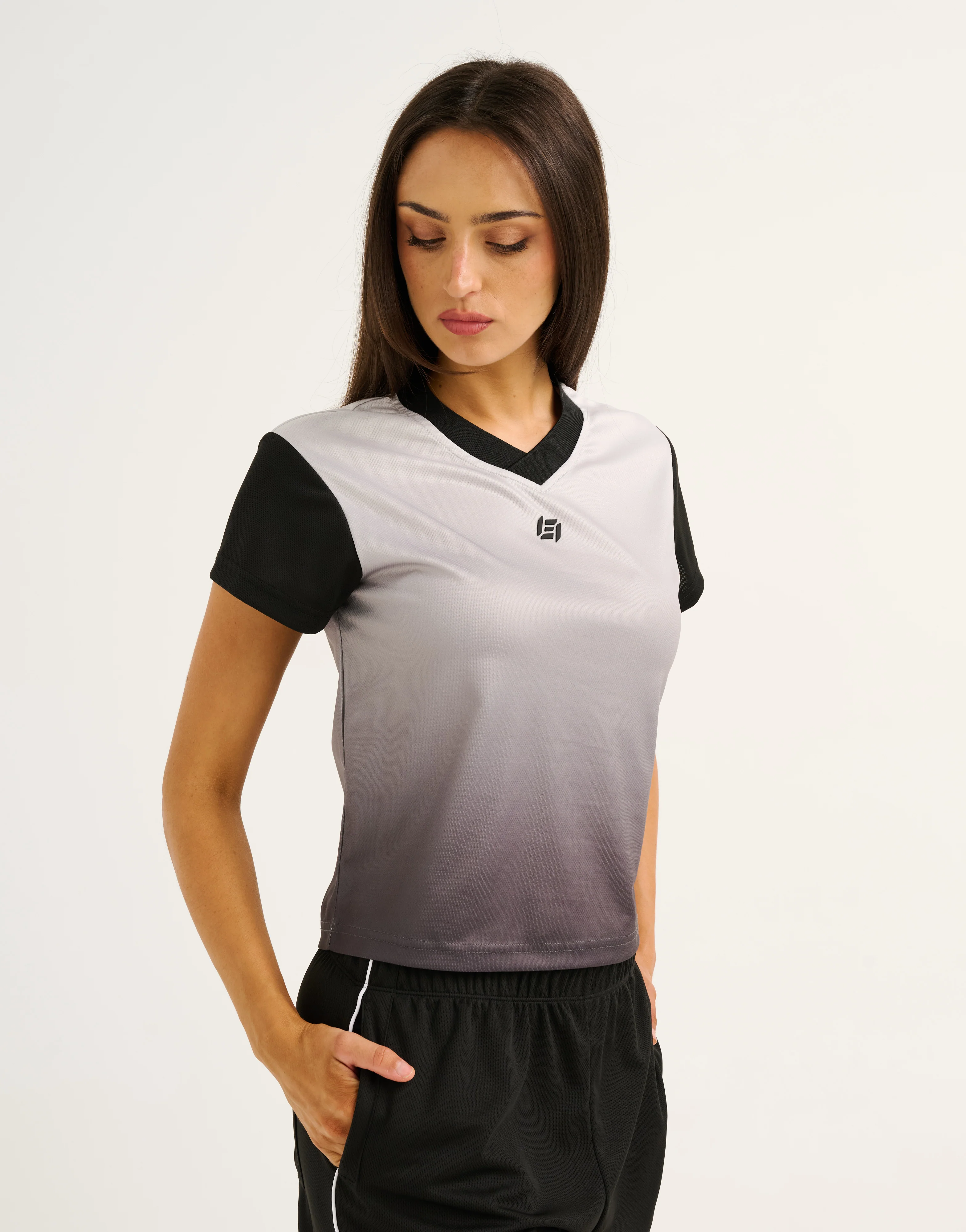 Club V Neck Crop Tee - Black - Image 9