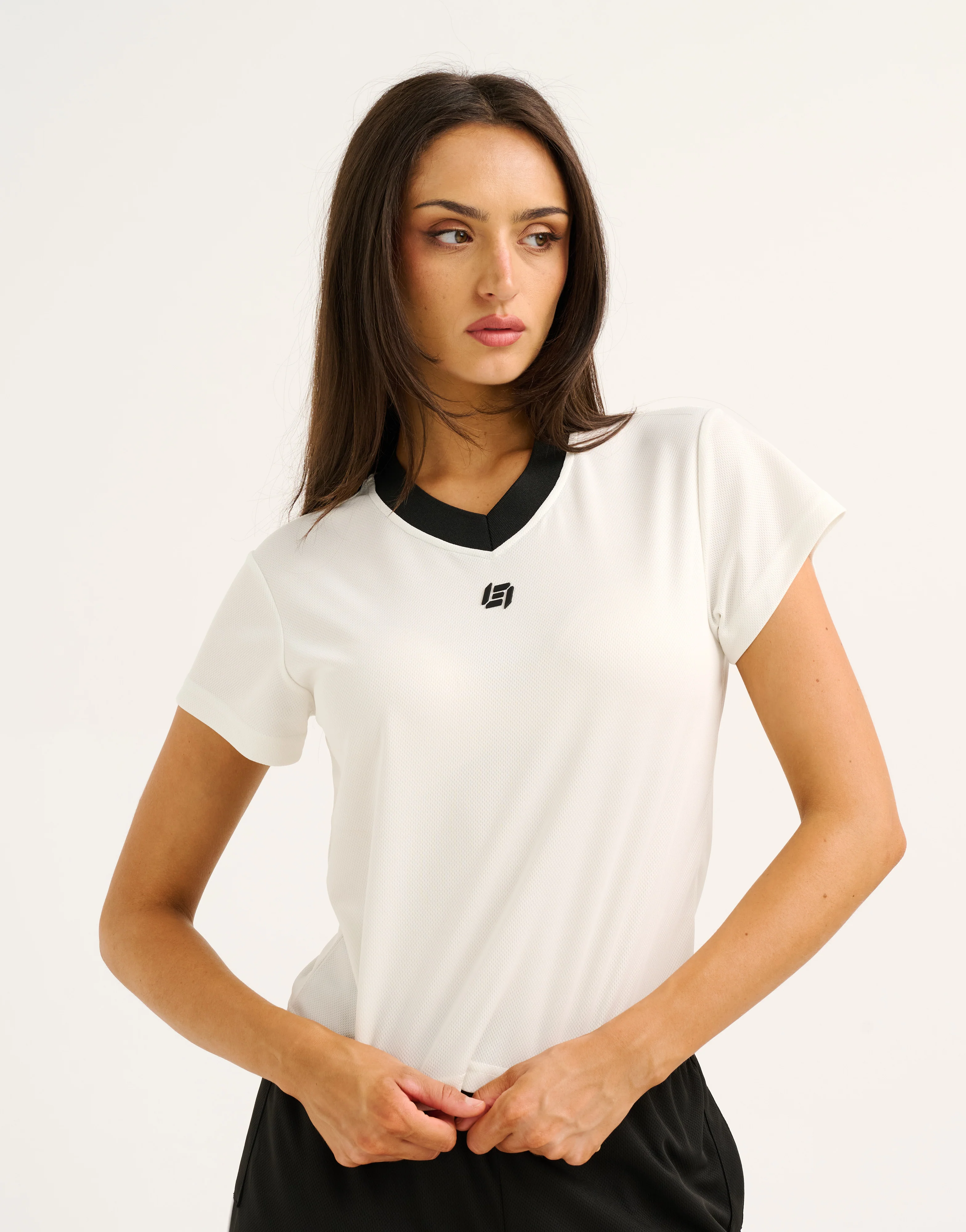 Club V Neck Crop Tee - White - Image 7