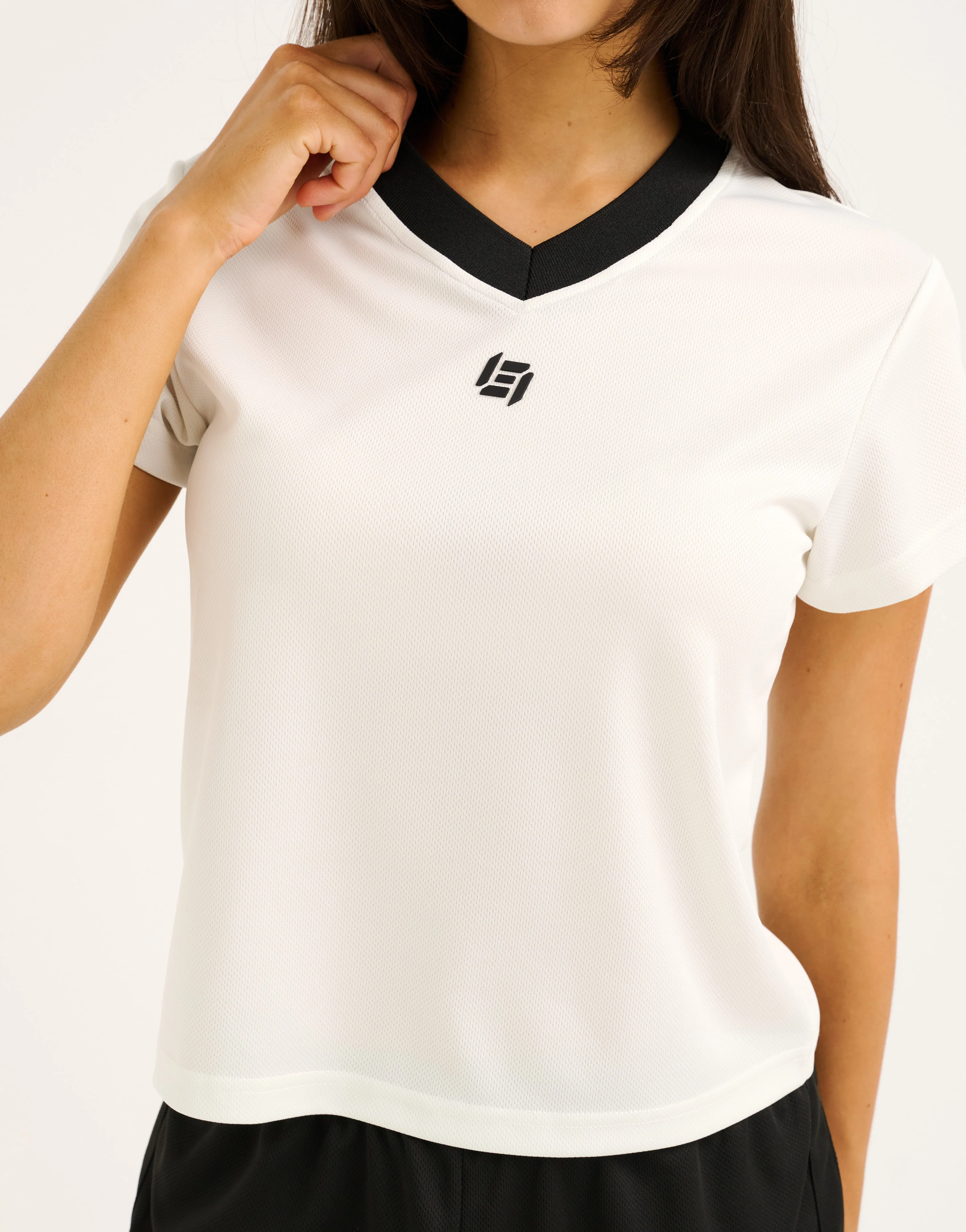 Club V Neck Crop Tee - White - Image 8