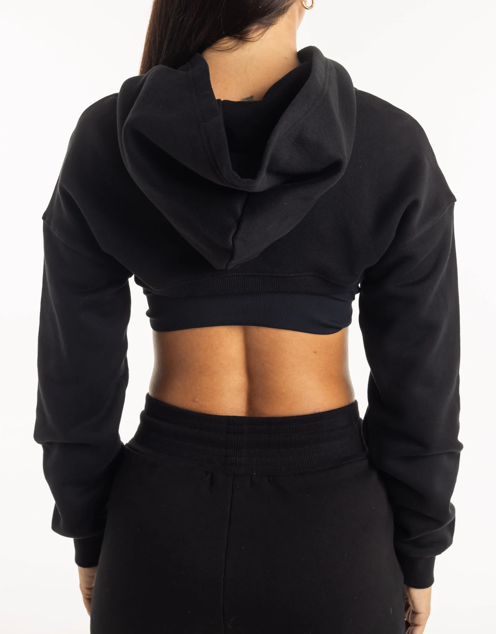 Cropped High Cut Hoodie - Black - Image 3