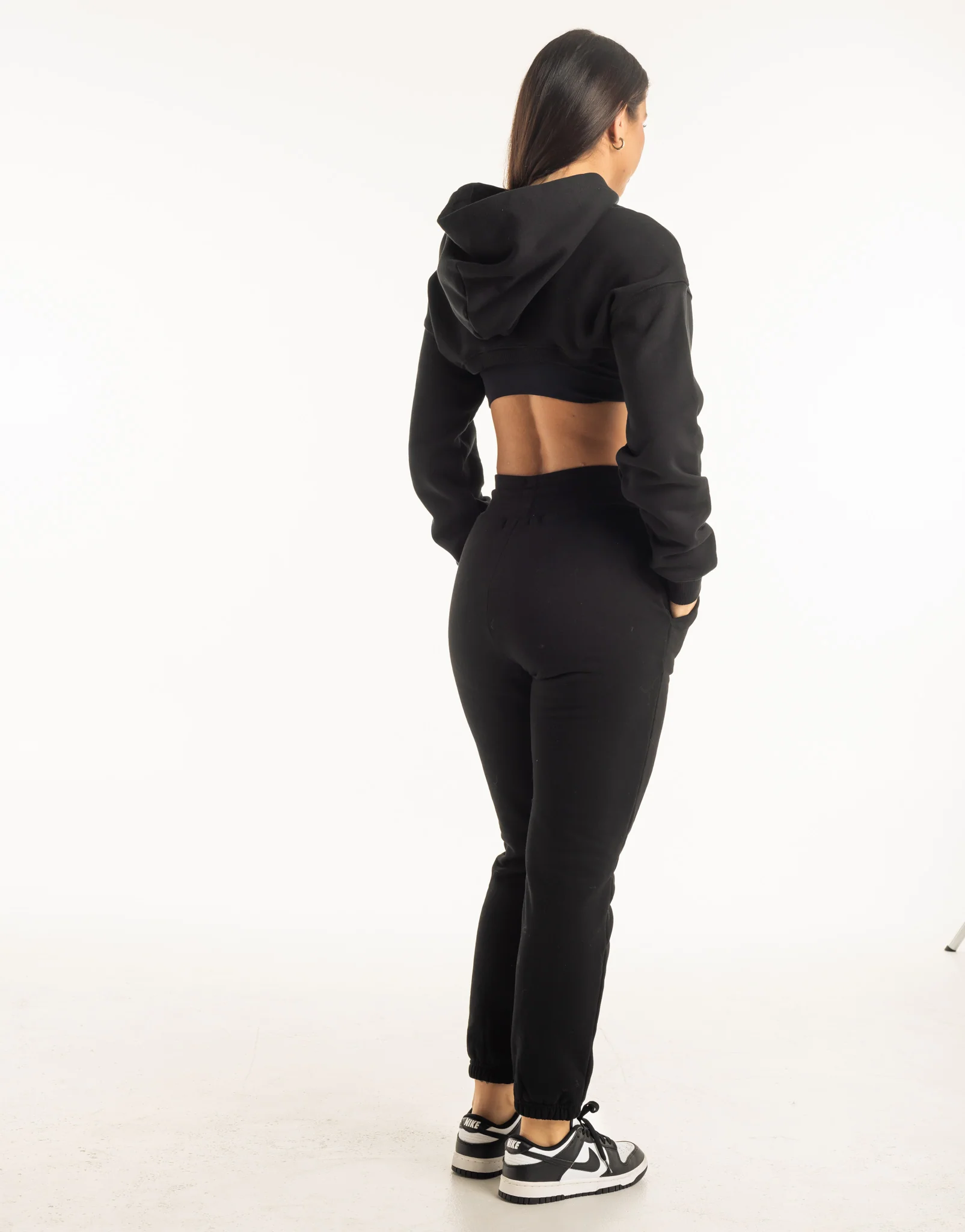 Cropped High Cut Hoodie - Black - Image 4