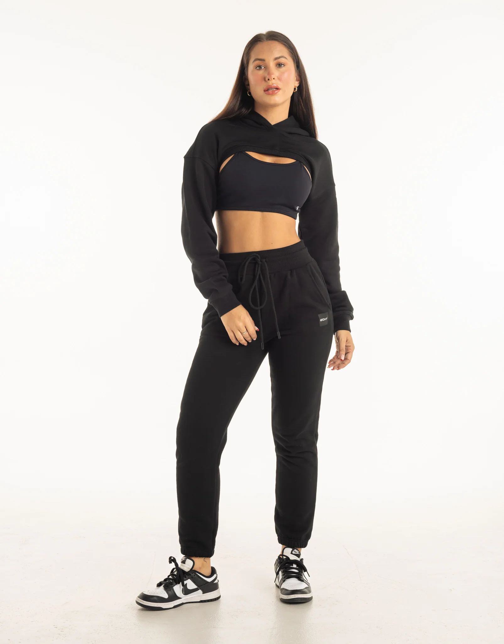 Cropped High Cut Hoodie - Black - Image 5