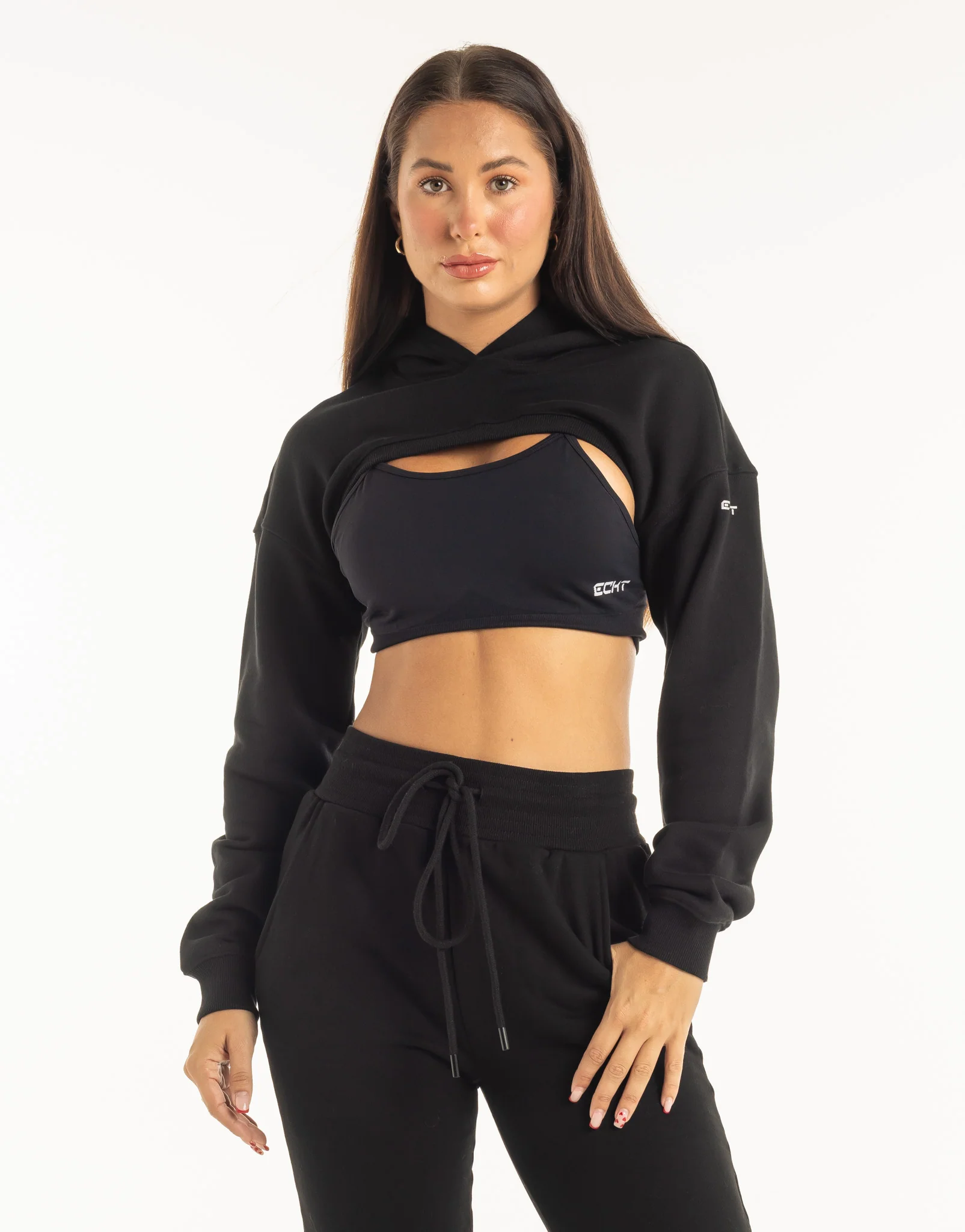 Cropped High Cut Hoodie - Black - Image 7