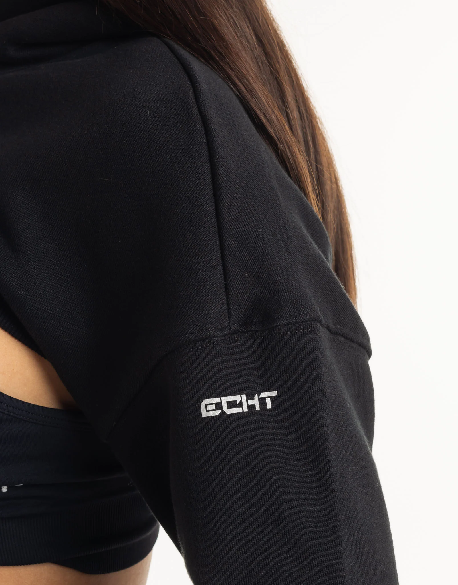 Cropped High Cut Hoodie - Black - Image 8