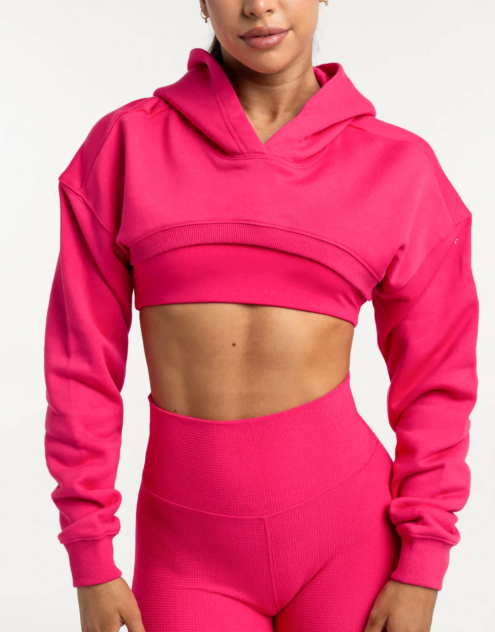 Cropped High Cut Hoodie - Bright Pink - Image 3