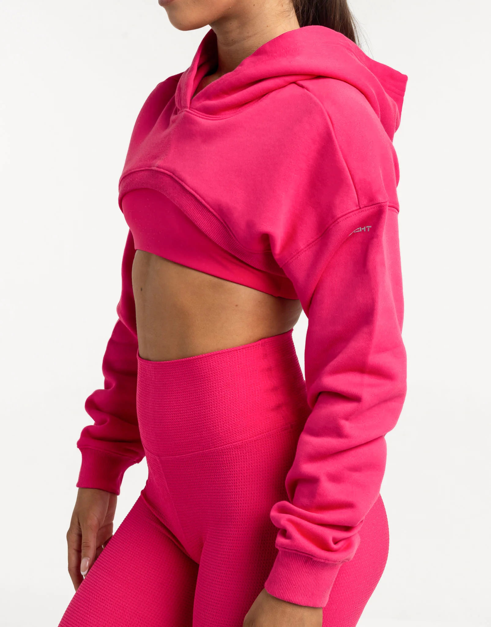 Cropped High Cut Hoodie - Bright Pink - Image 4