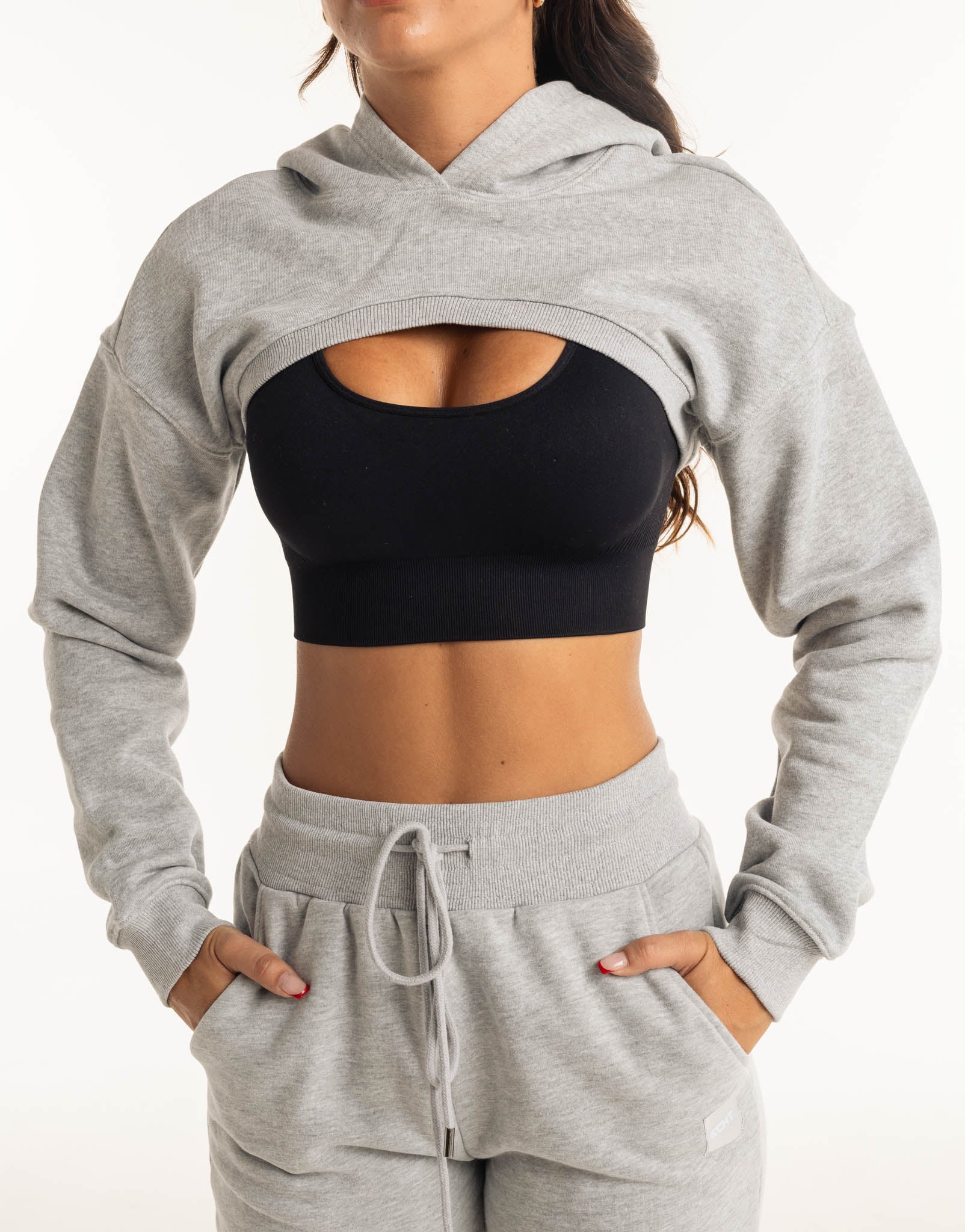 Cropped High Cut Hoodie - Heather Grey - Image 10