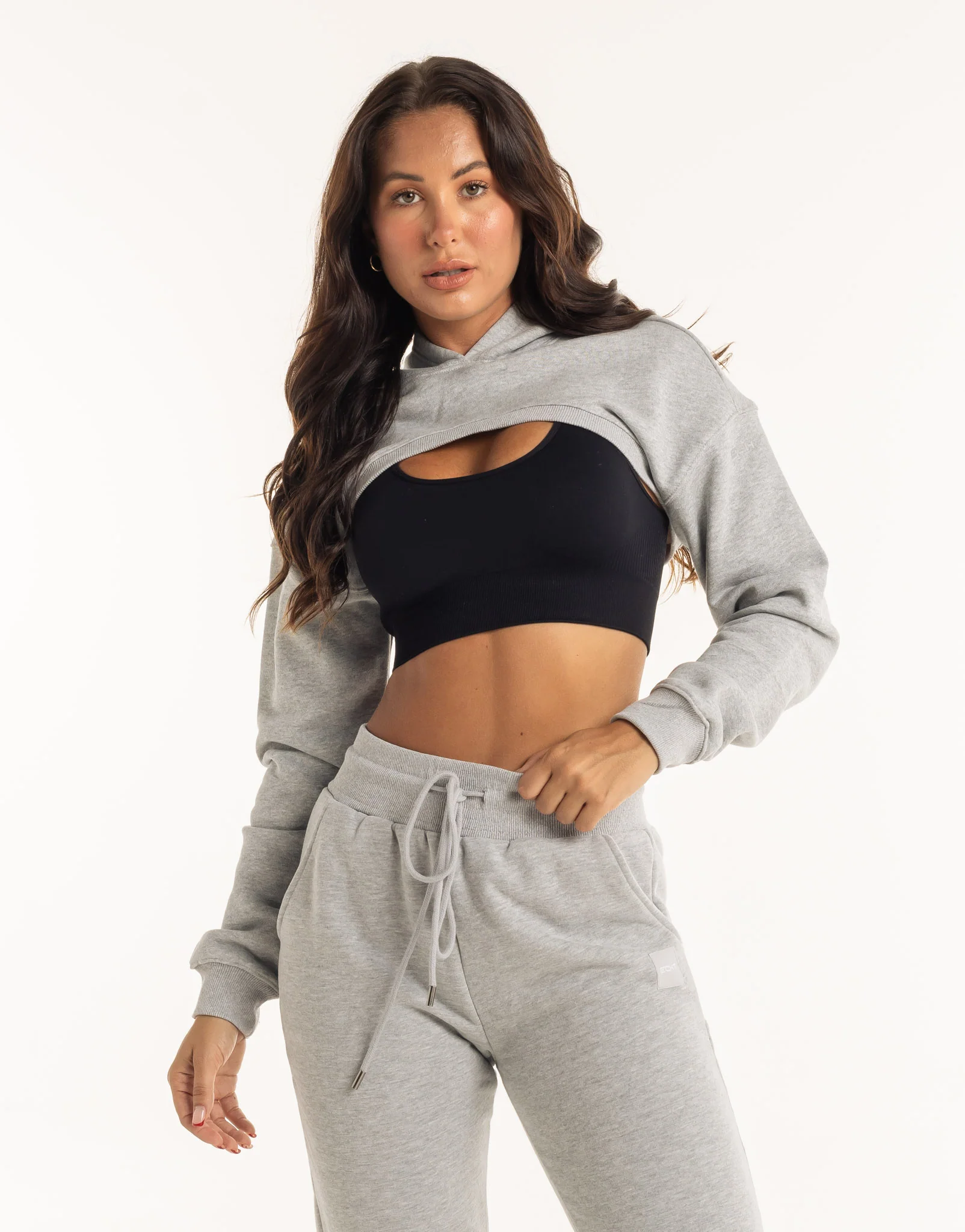 Cropped High Cut Hoodie - Heather Grey - Image 7