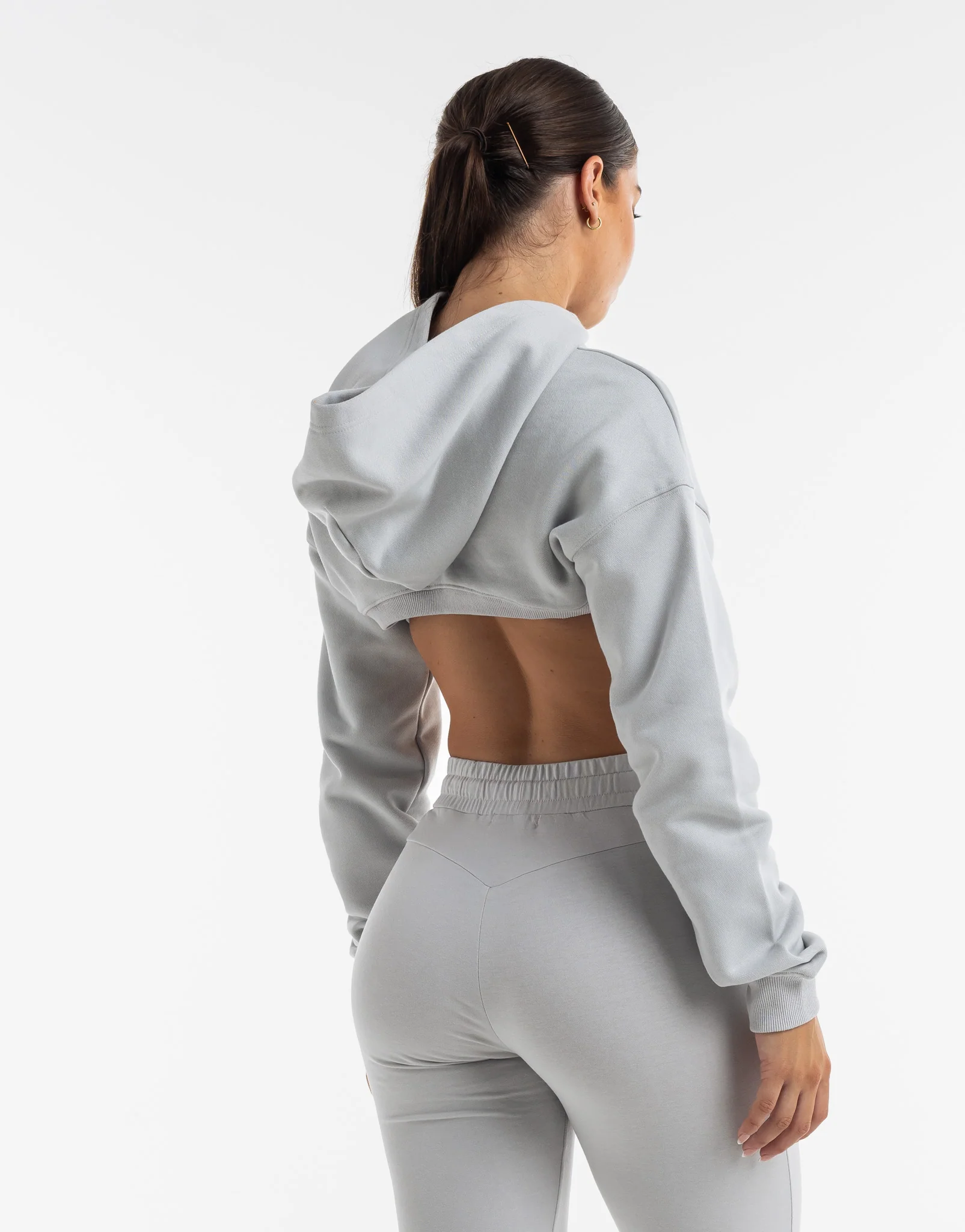 Cropped High Cut Hoodie - Micro Grey - Image 2