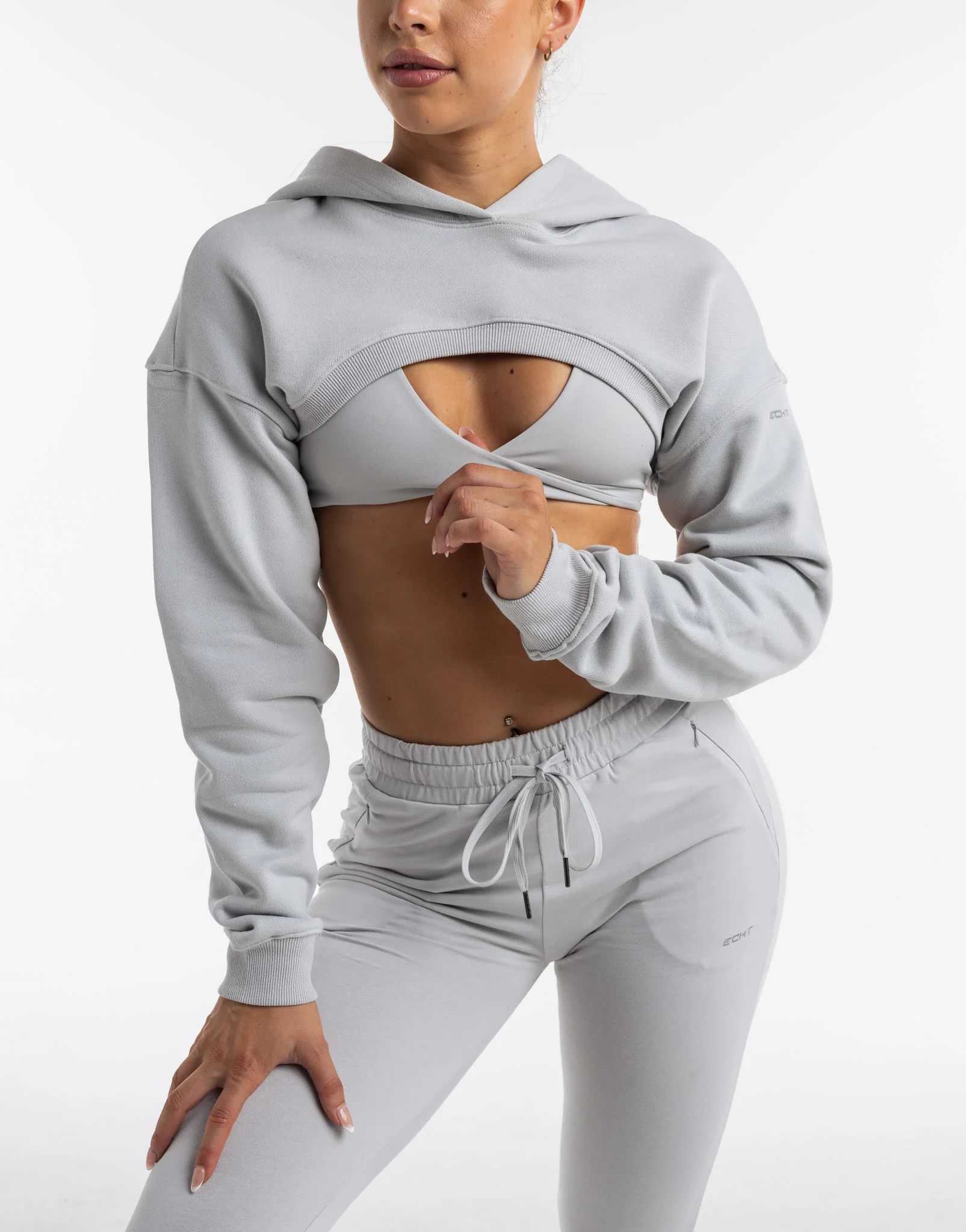 Cropped High Cut Hoodie - Micro Grey - Image 3