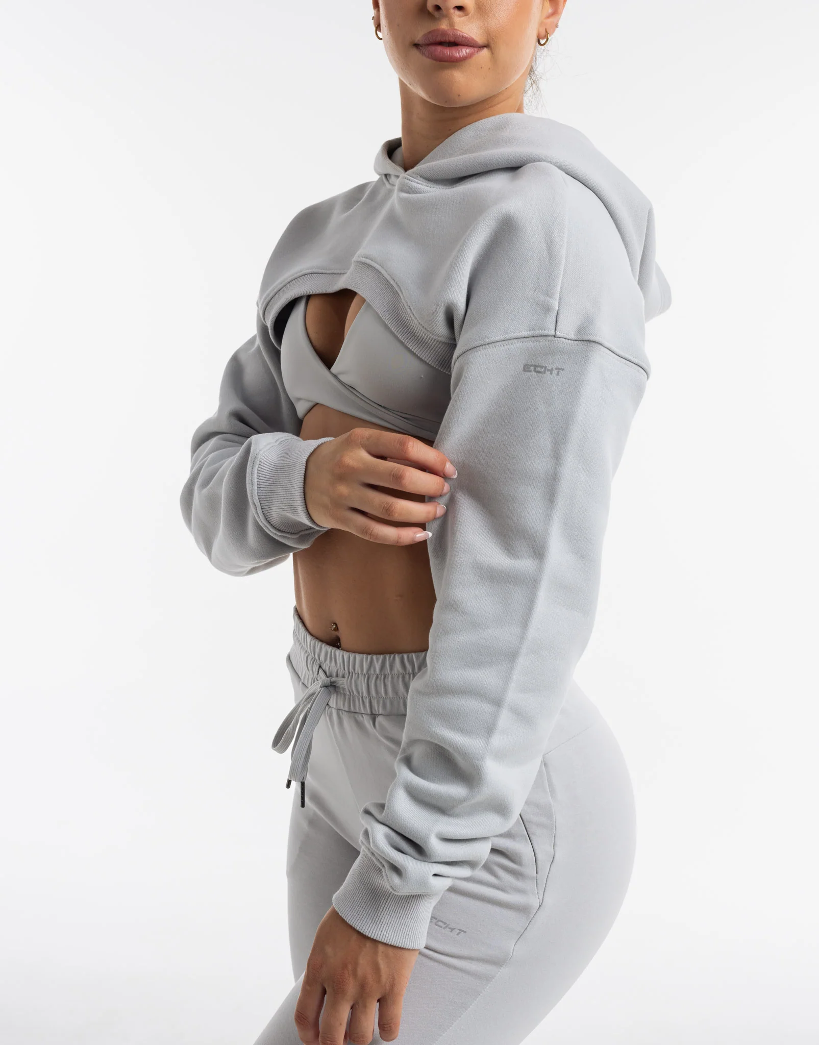 Cropped High Cut Hoodie - Micro Grey - Image 9