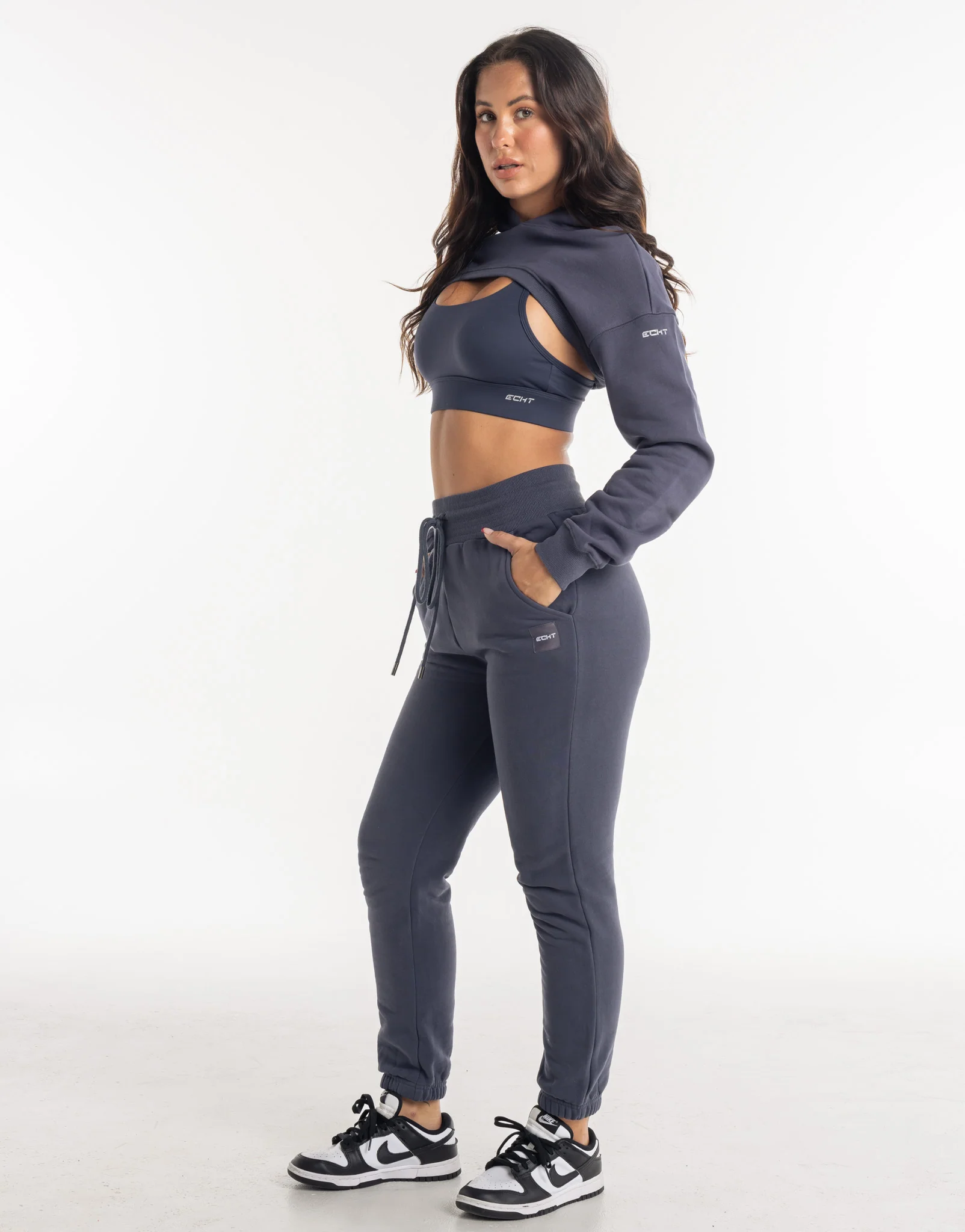 Cropped High Cut Hoodie - Smoke Grey - Image 3
