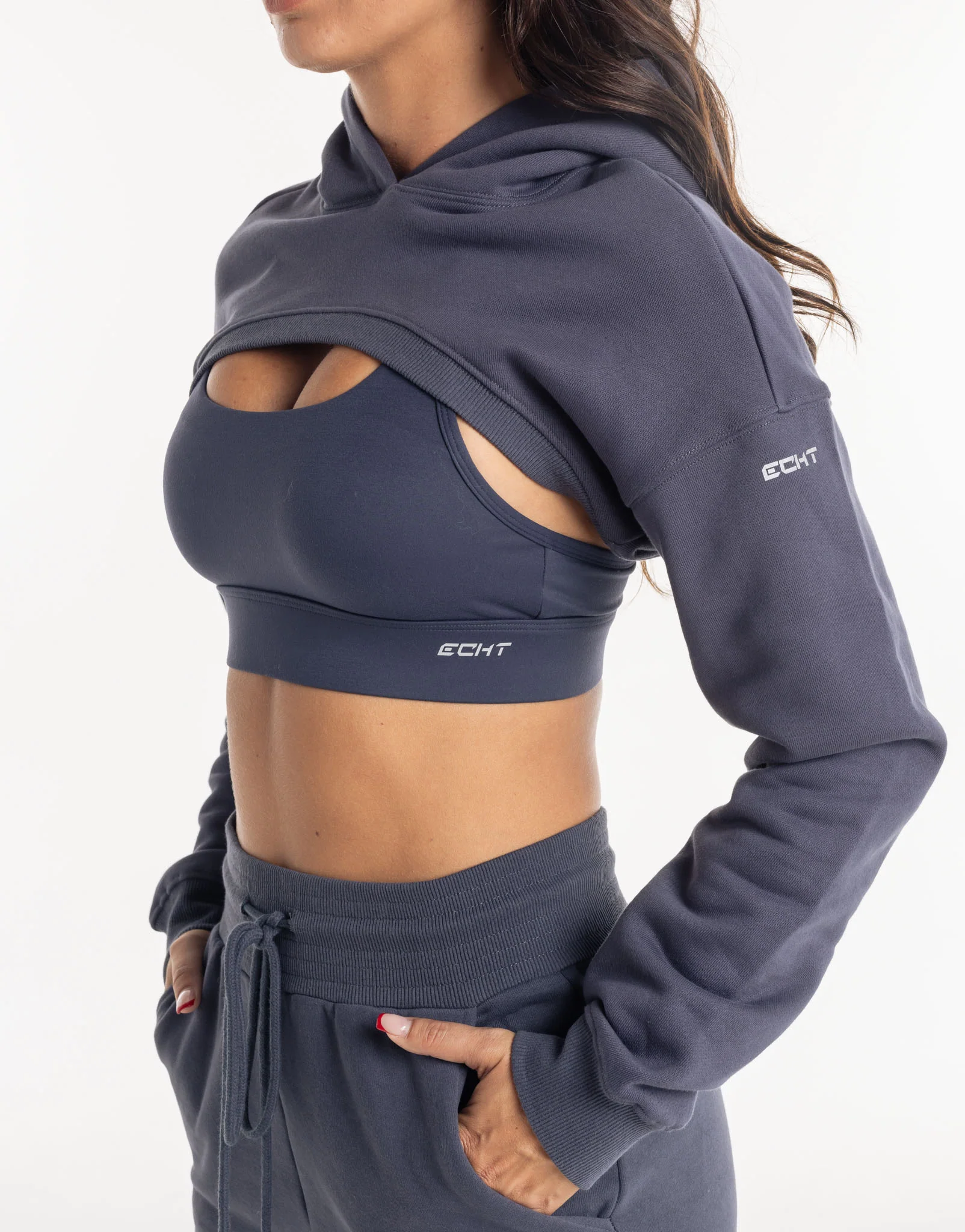 Cropped High Cut Hoodie - Smoke Grey - Image 6