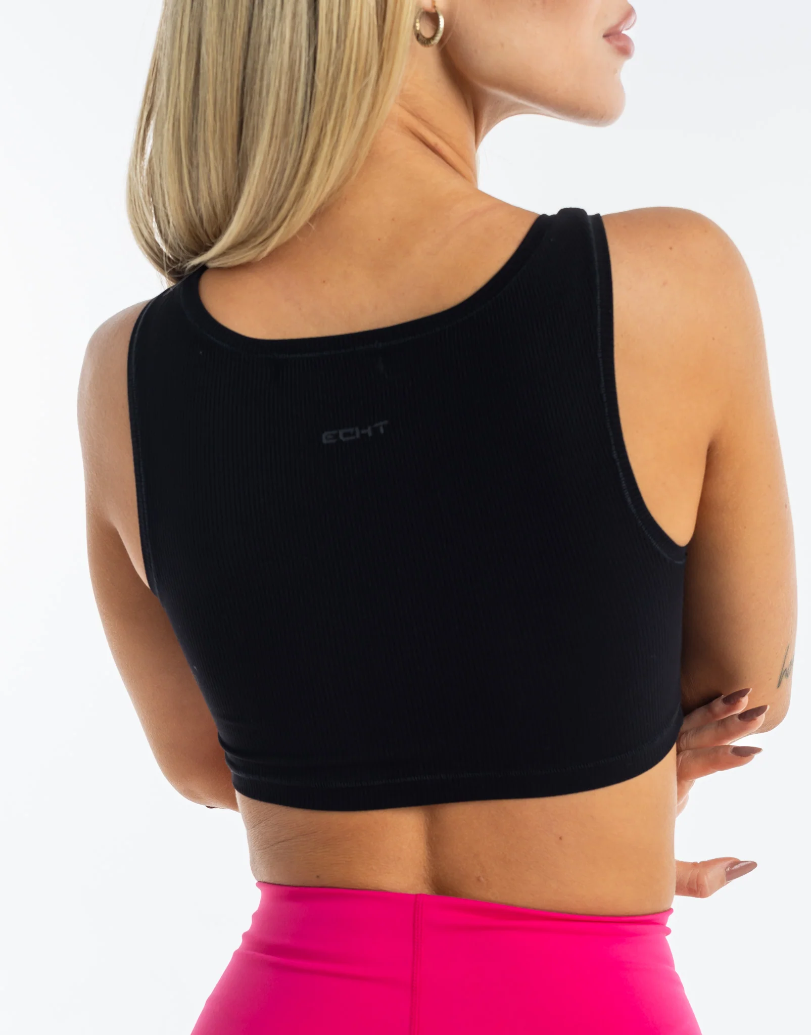 Cropped Ribbed Tank - Black - Image 8