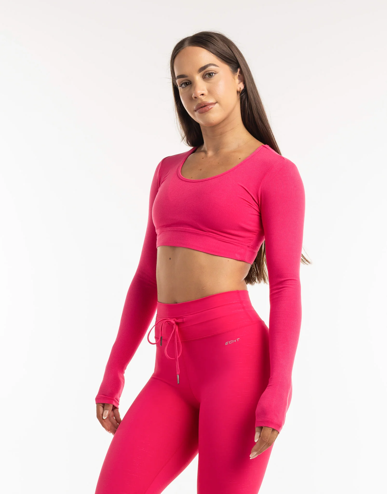 Echt Ribbed Cropped Long Sleeve - Bright Pink - Image 3