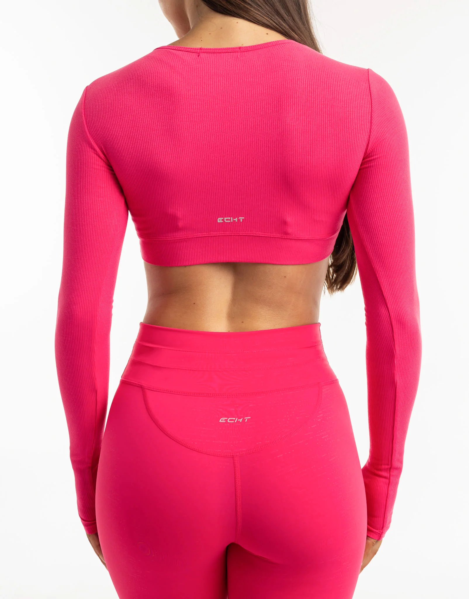 Echt Ribbed Cropped Long Sleeve - Bright Pink - Image 4