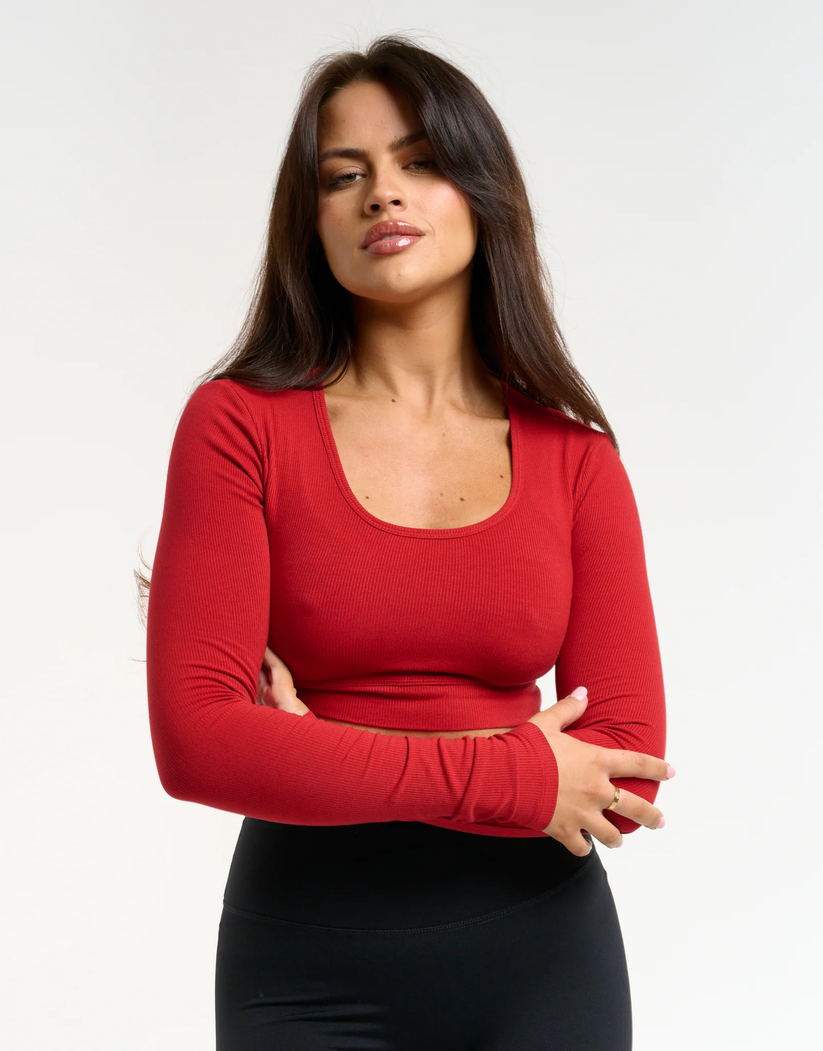 Echt Ribbed Cropped Long Sleeve - Scarlet Red - Image 9