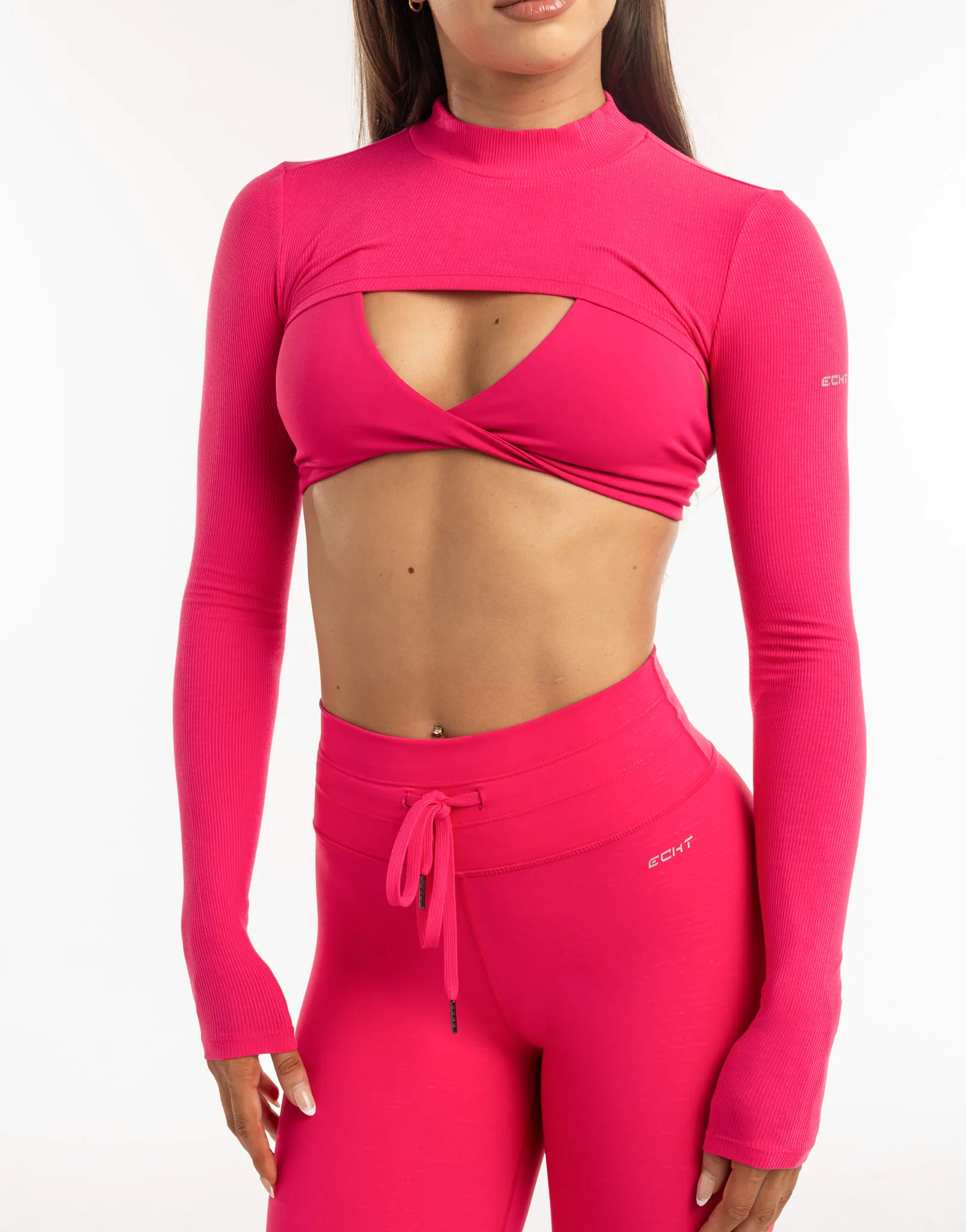 Echt Ribbed High Cut Long Sleeve - Bright Pink - Image 4