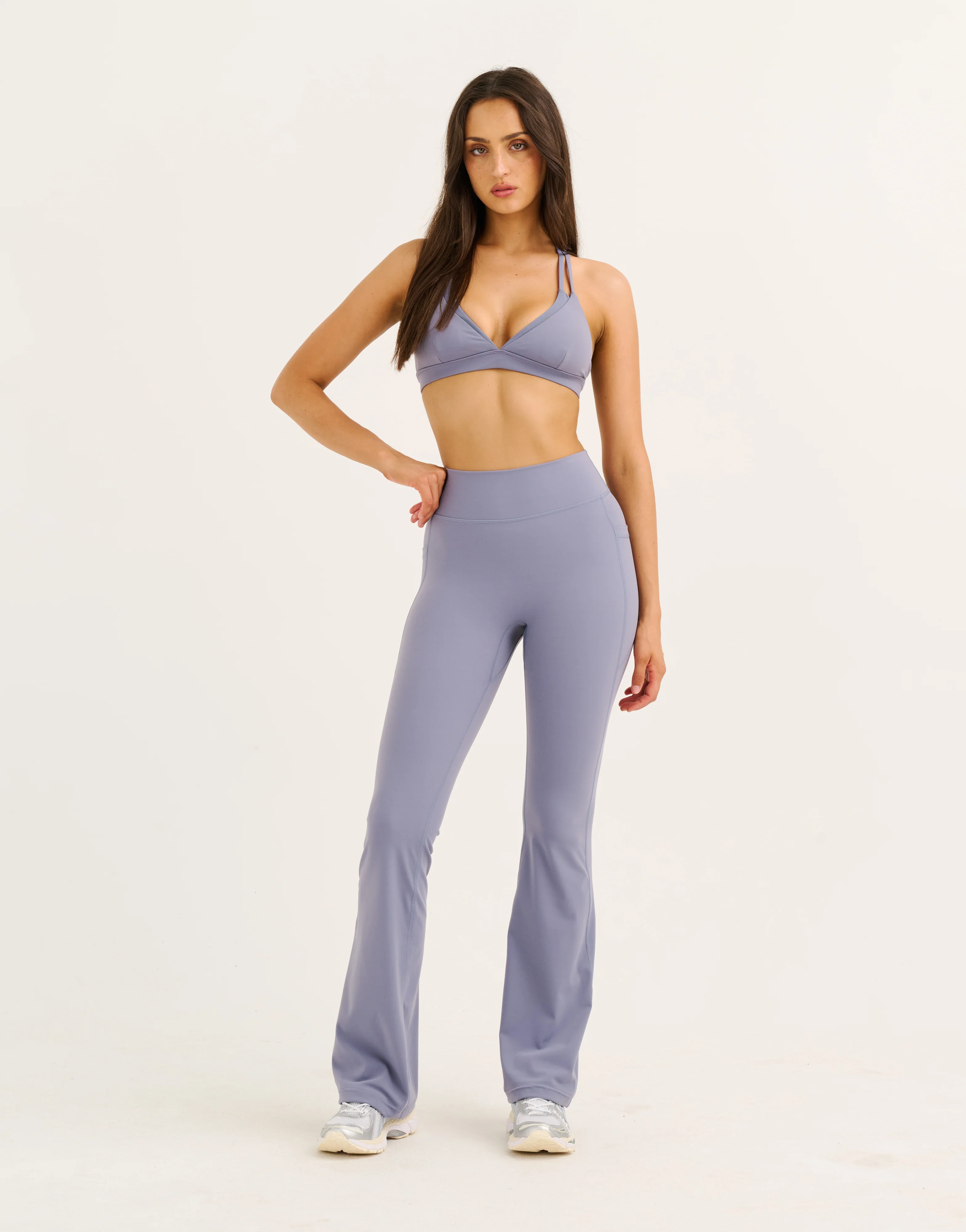 Flare Lycra Pocket Leggings - Washed Blue - Image 5