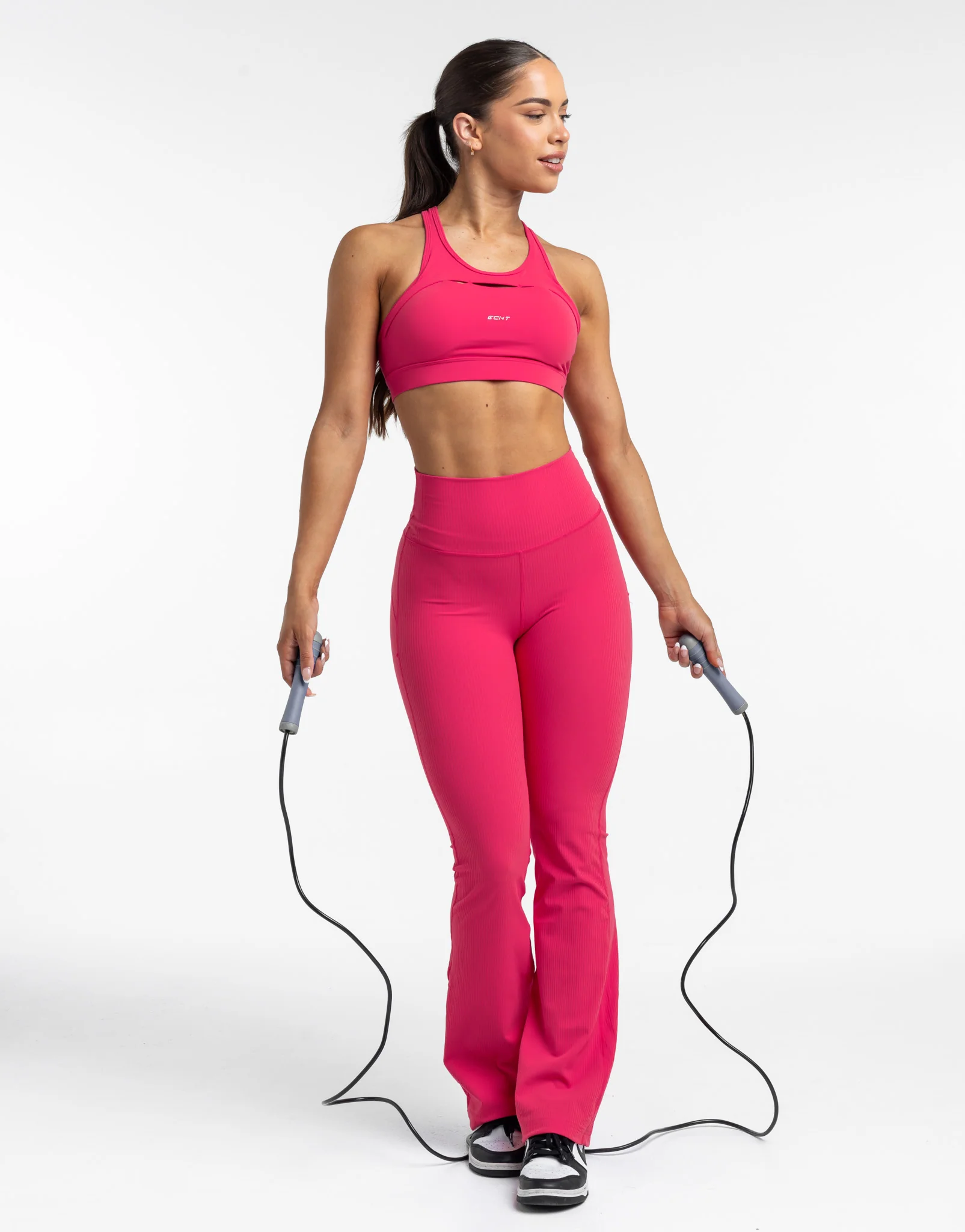Flare Ribbed Leggings - Bright Pink - Image 10