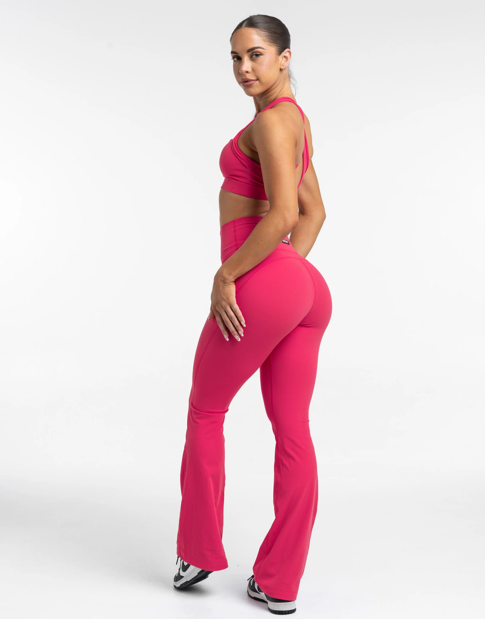 Flare Ribbed Leggings - Bright Pink - Image 2