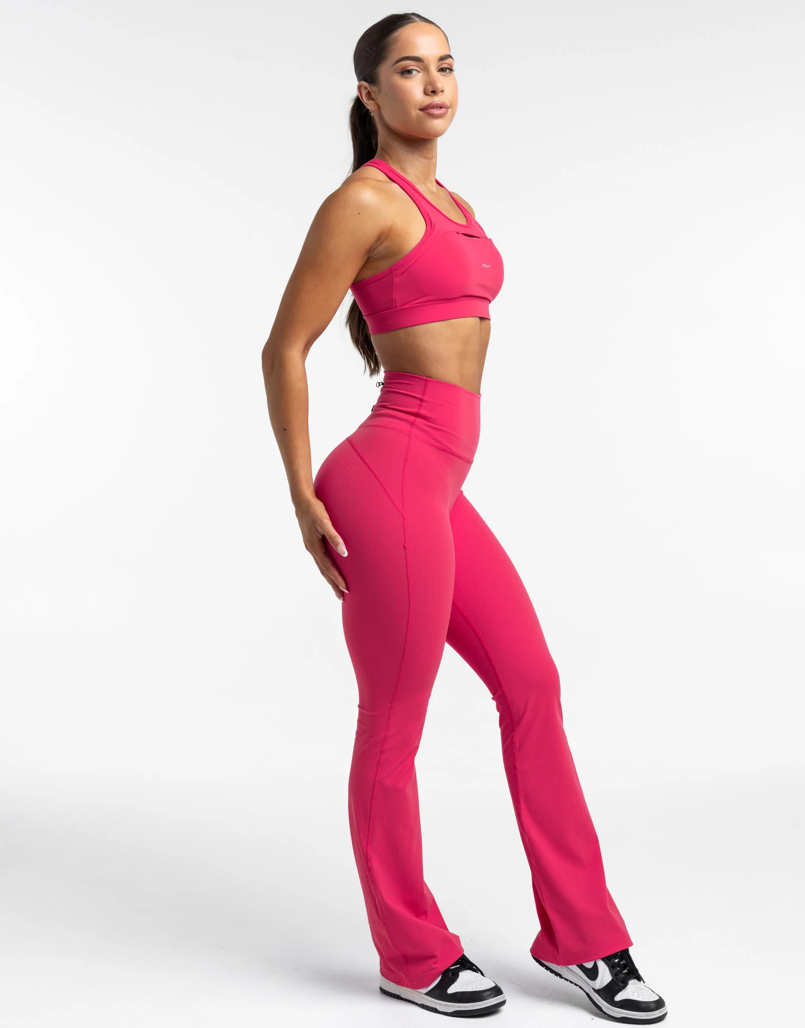 Flare Ribbed Leggings - Bright Pink - Image 7