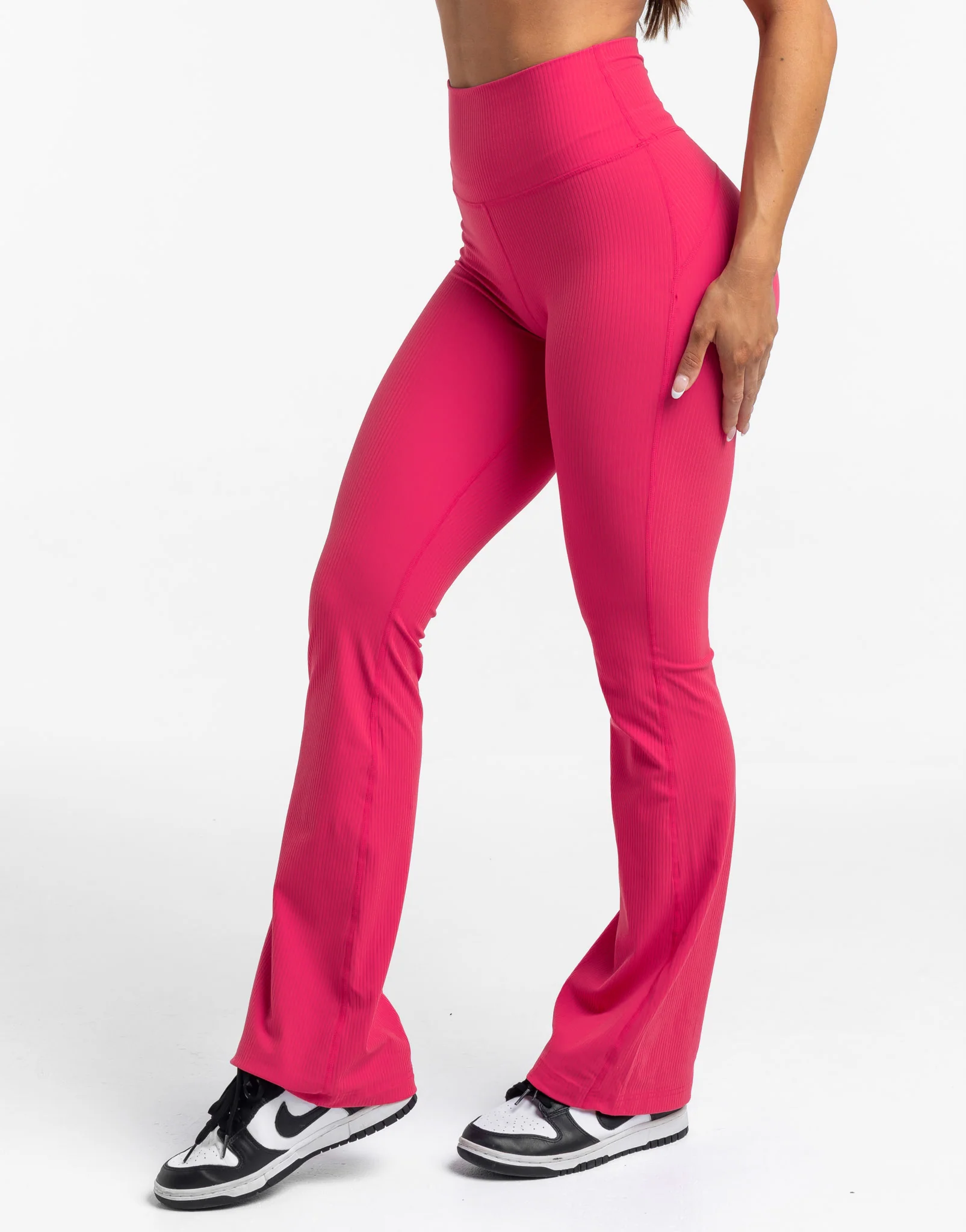 Flare Ribbed Leggings - Bright Pink - Image 8