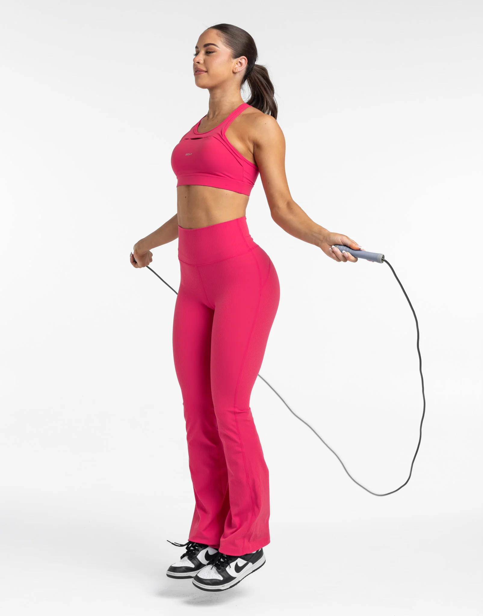 Flare Ribbed Leggings - Bright Pink - Image 9