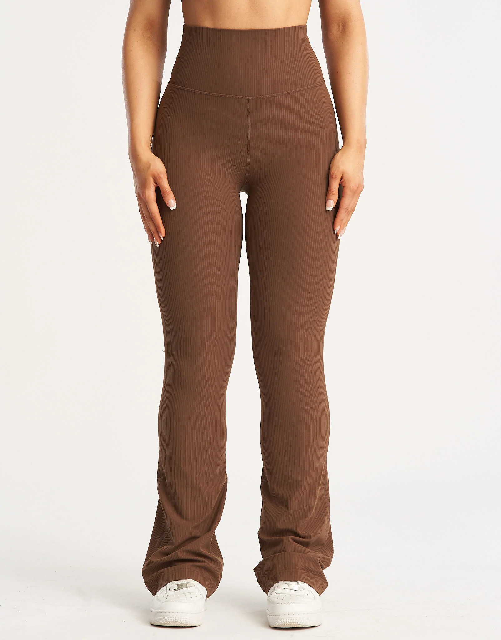 Flare Ribbed Leggings - Chestnut Brown - Image 2