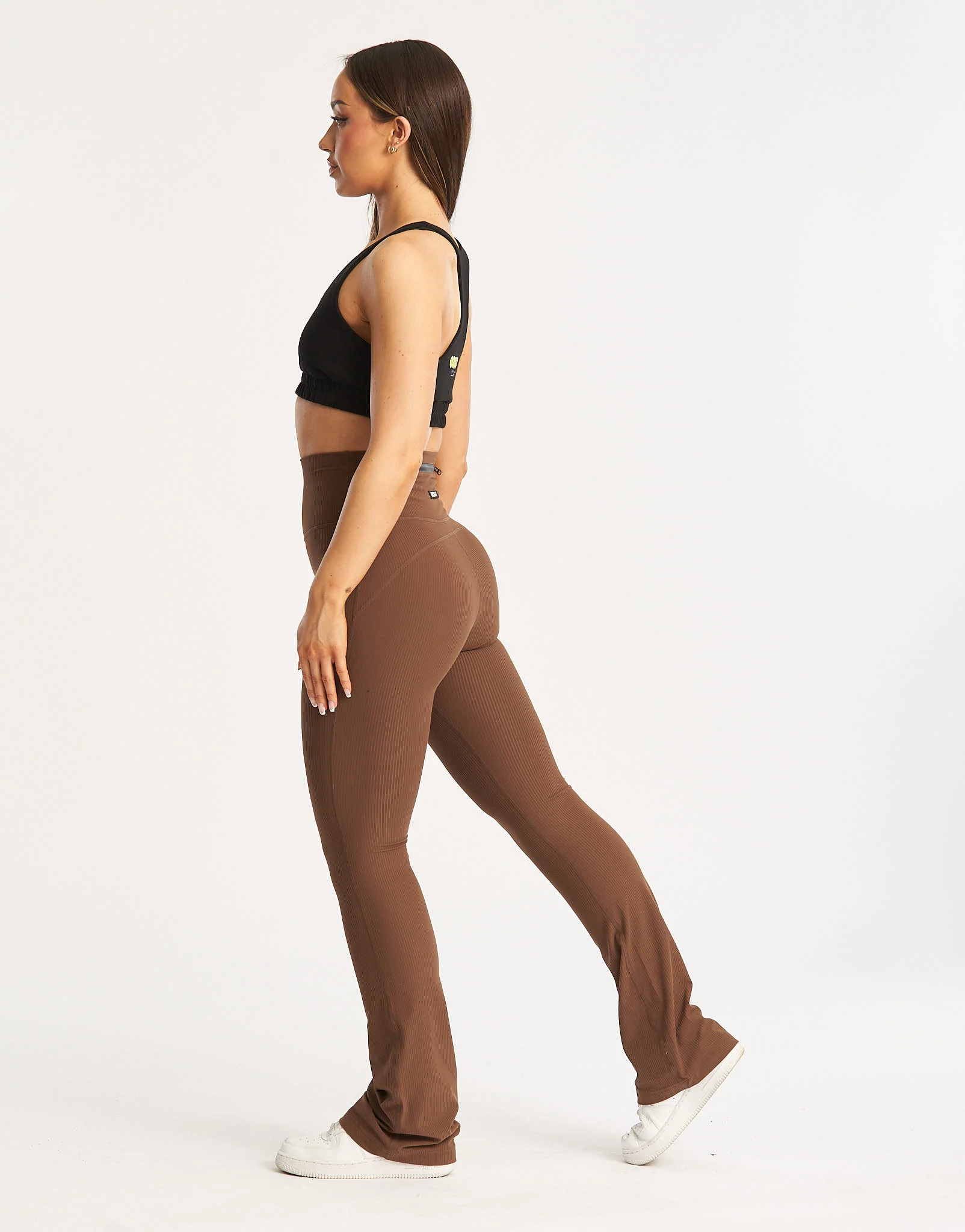 Flare Ribbed Leggings - Chestnut Brown - Image 6