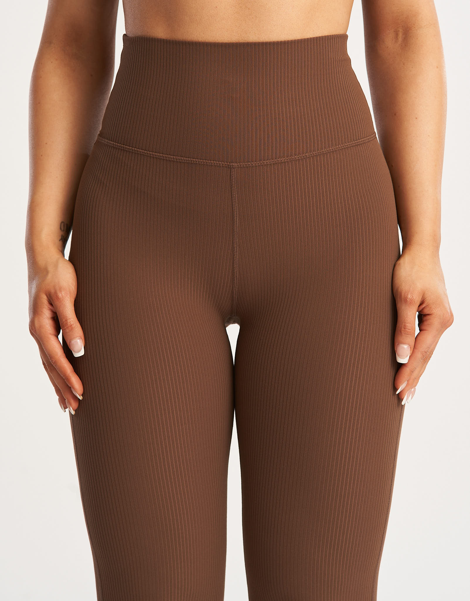 Flare Ribbed Leggings - Chestnut Brown - Image 8