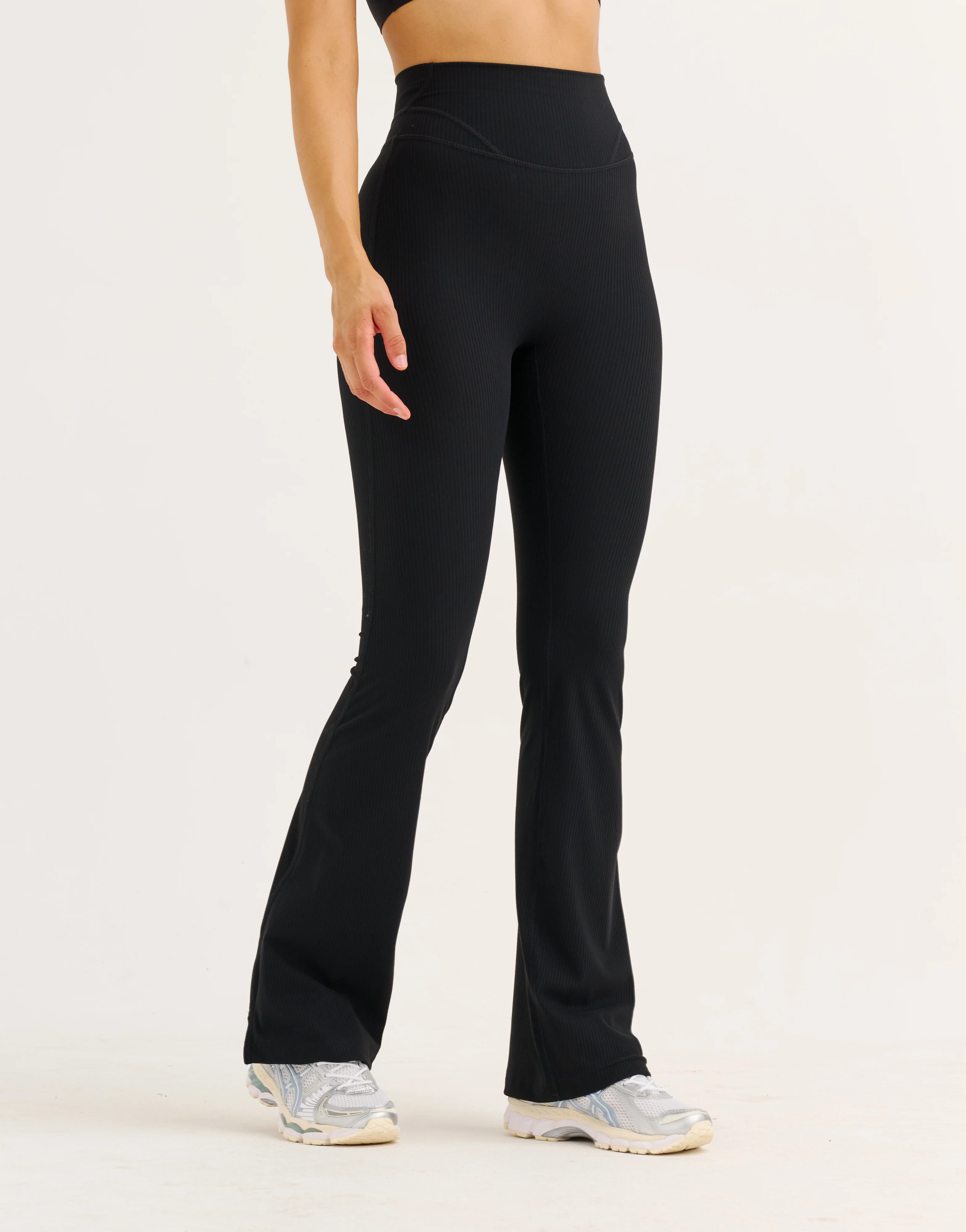 Flare Ribbed Leggings V2 - Black - Image 3