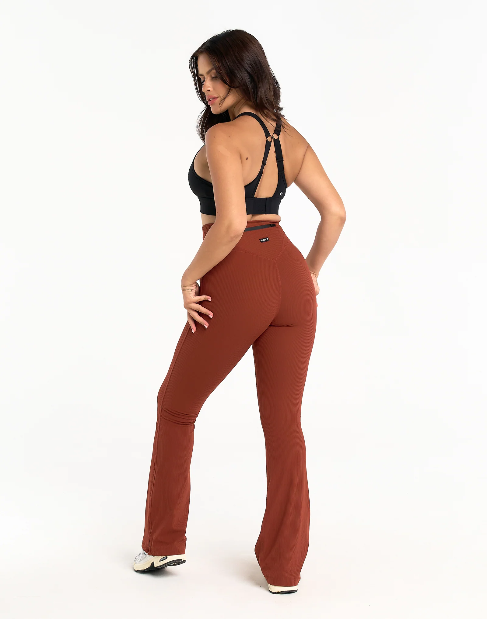 Flare Ribbed Leggings V2 - Brown - Image 2