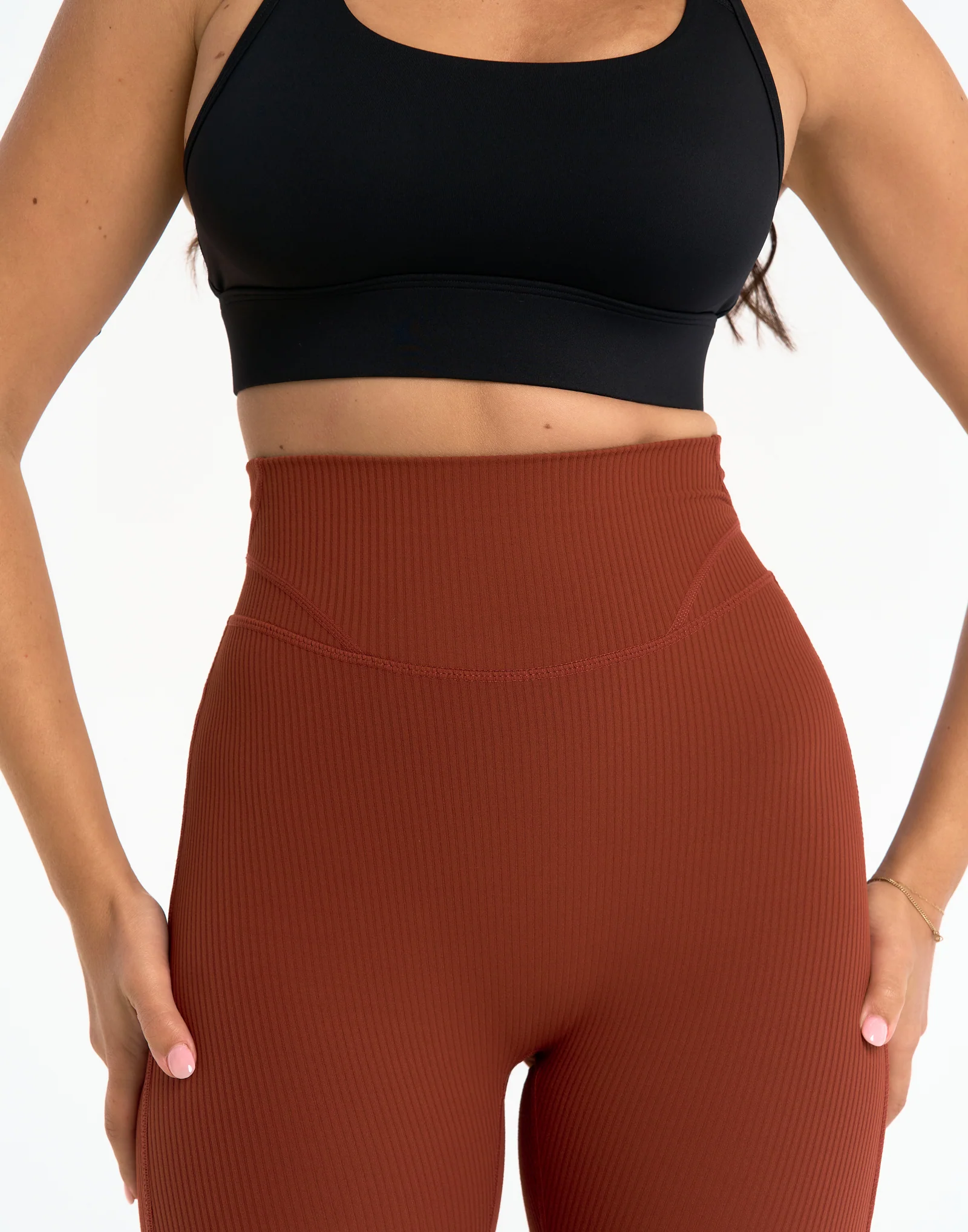 Flare Ribbed Leggings V2 - Brown - Image 3