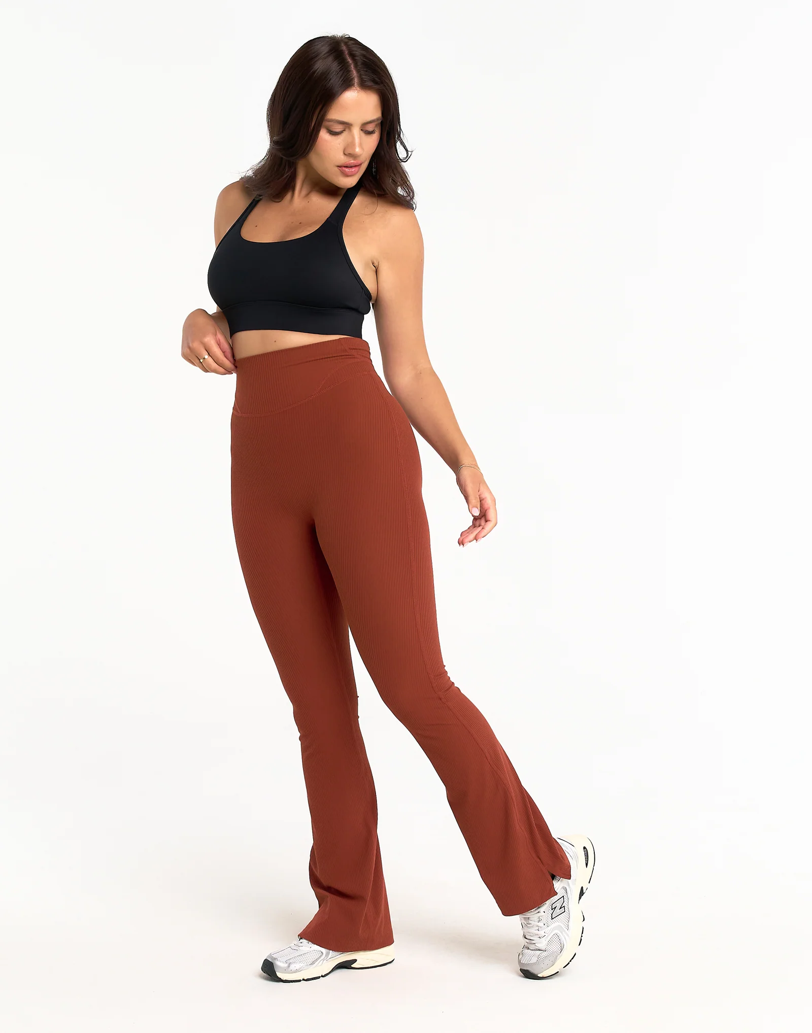 Flare Ribbed Leggings V2 - Brown - Image 4