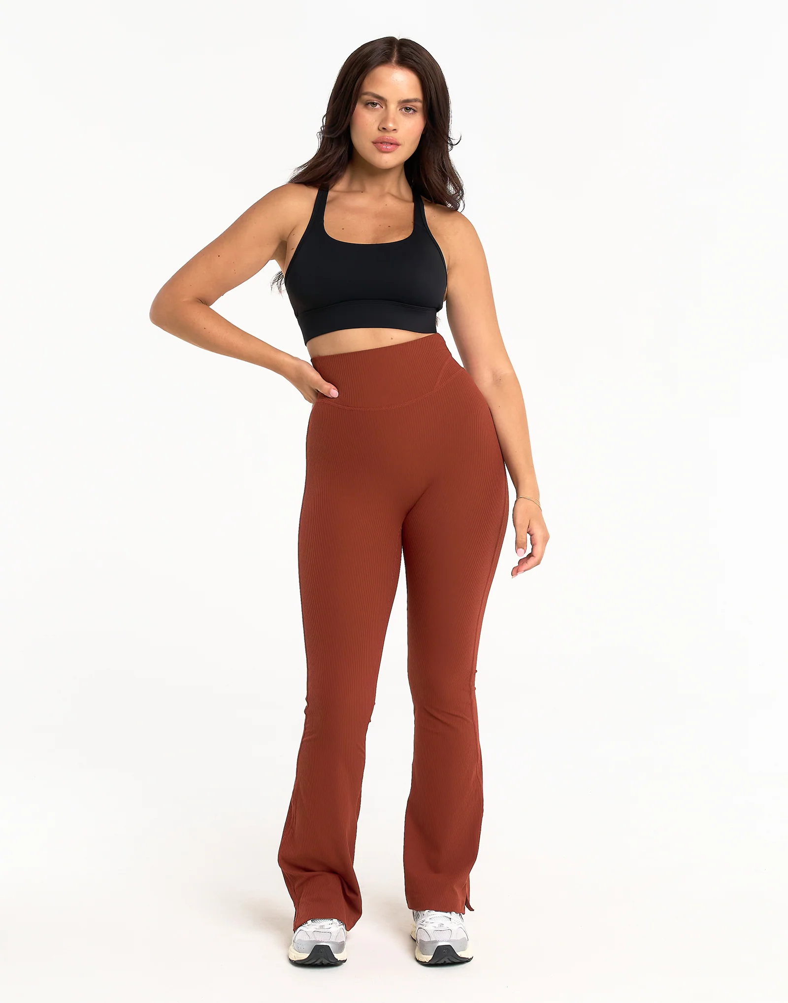 Flare Ribbed Leggings V2 - Brown - Image 5