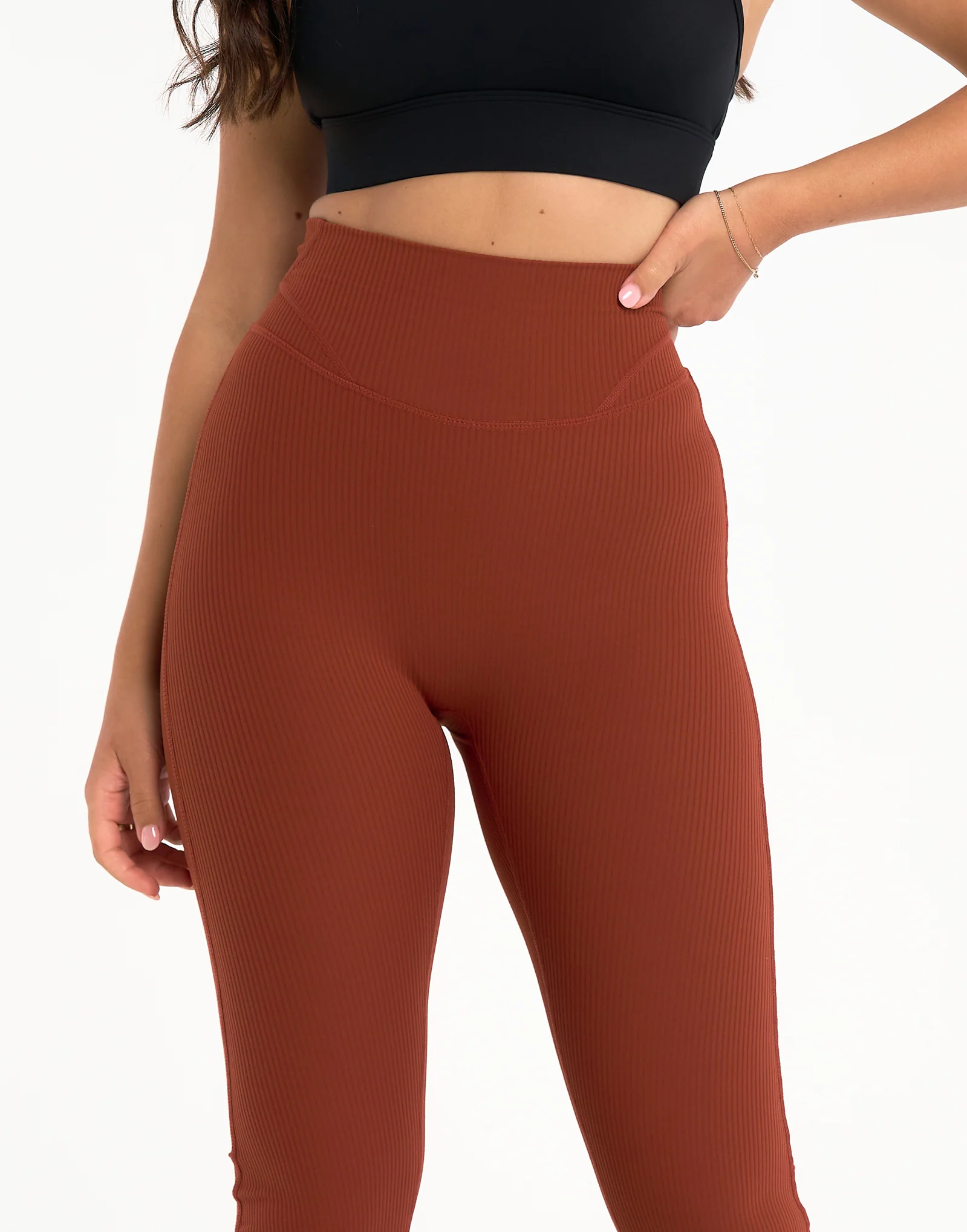 Flare Ribbed Leggings V2 - Brown - Image 7