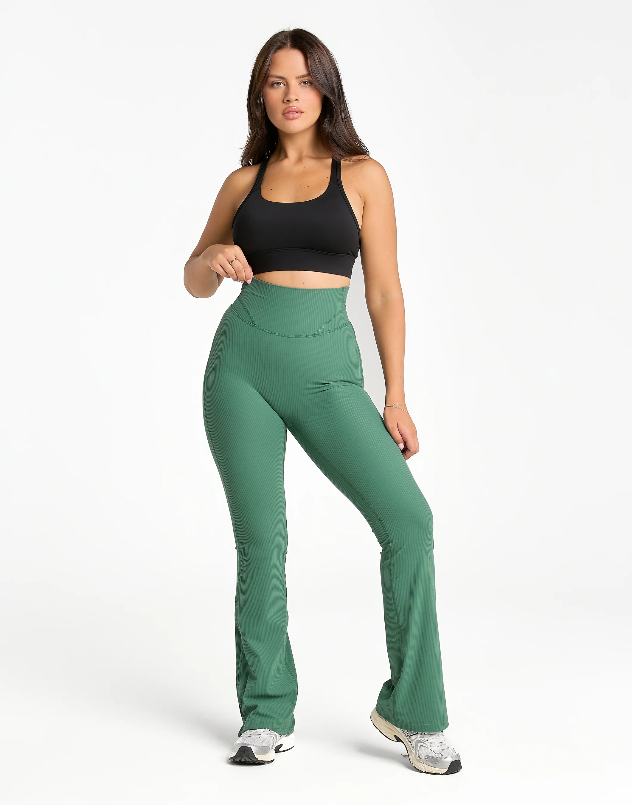 Flare Ribbed Leggings V2 - Green - Image 2