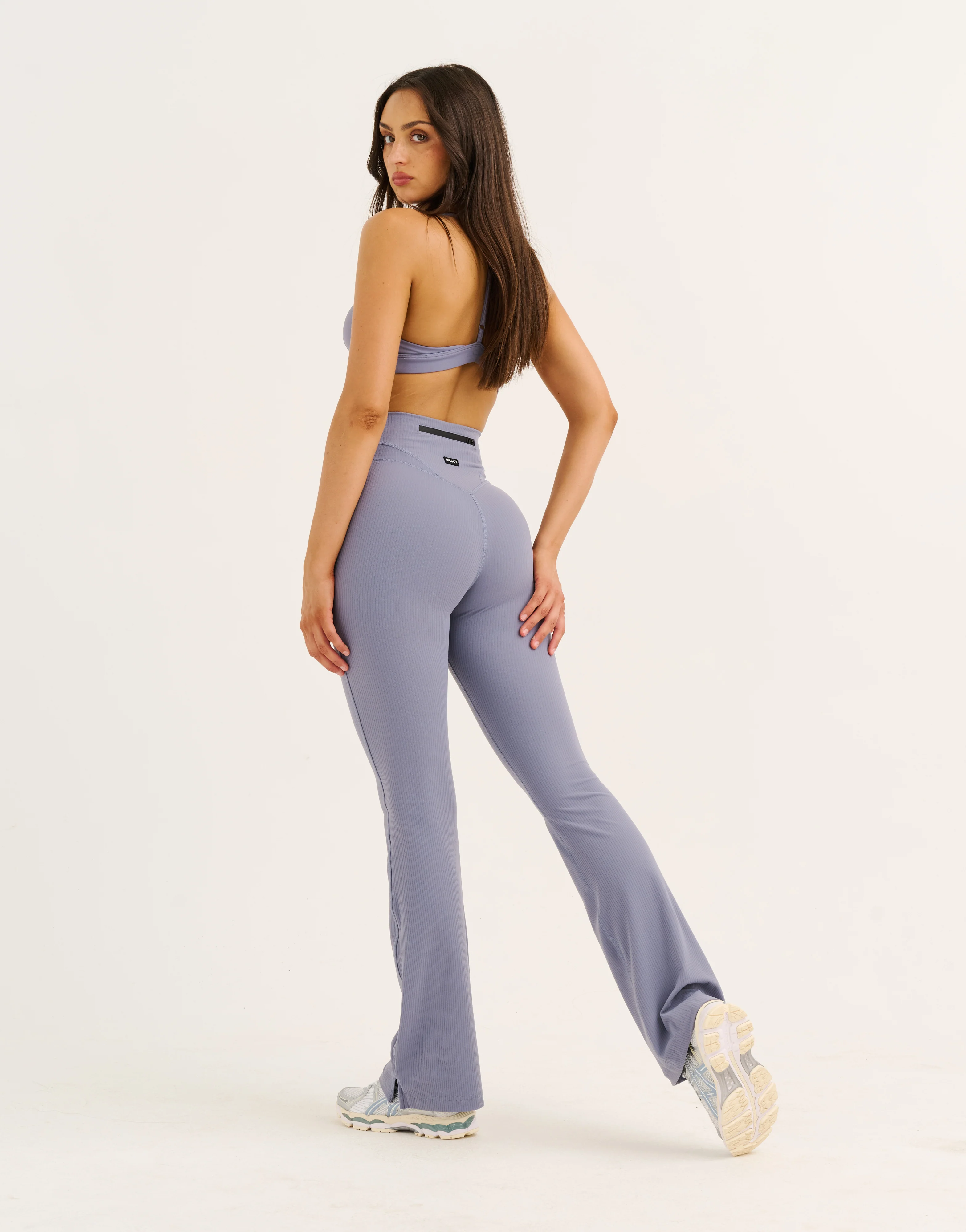 Flare Ribbed Leggings V2 - Washed Blue - Image 3
