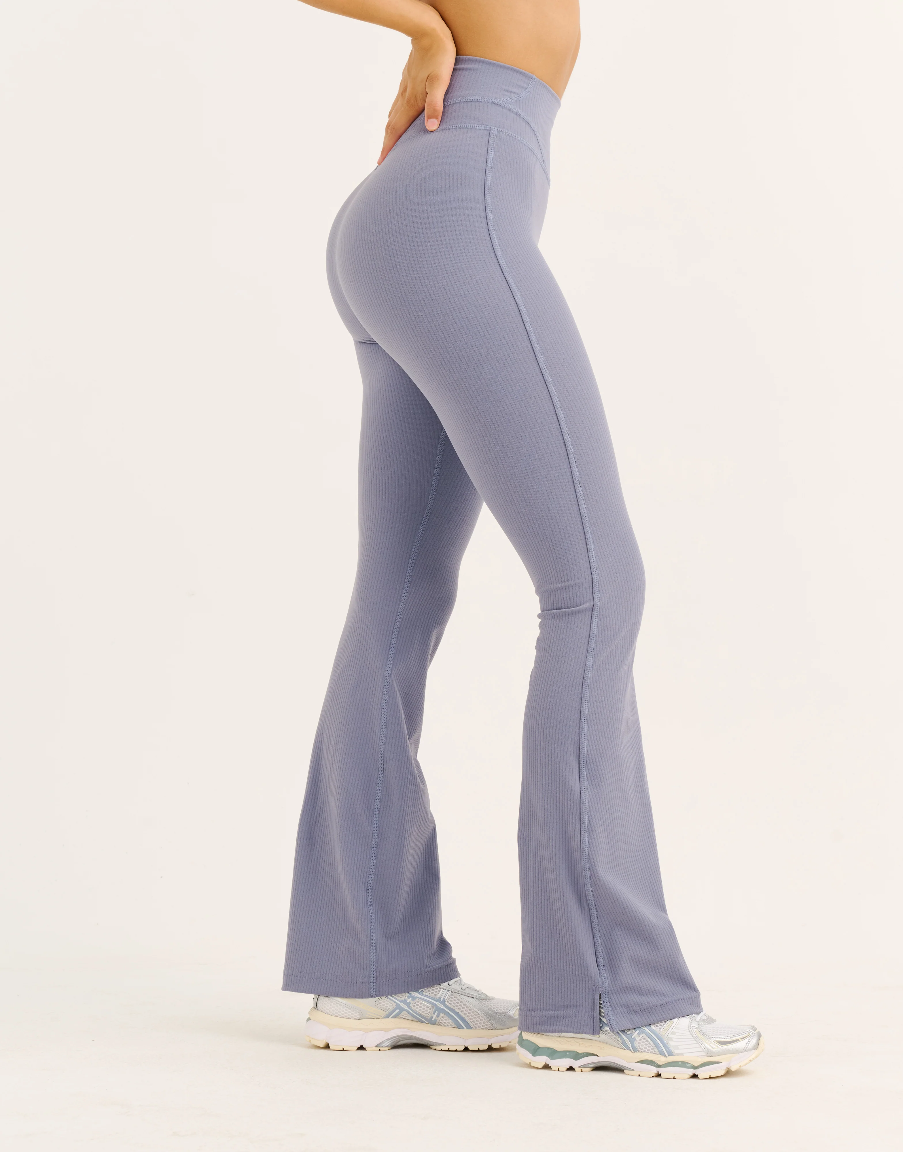 Flare Ribbed Leggings V2 - Washed Blue - Image 4