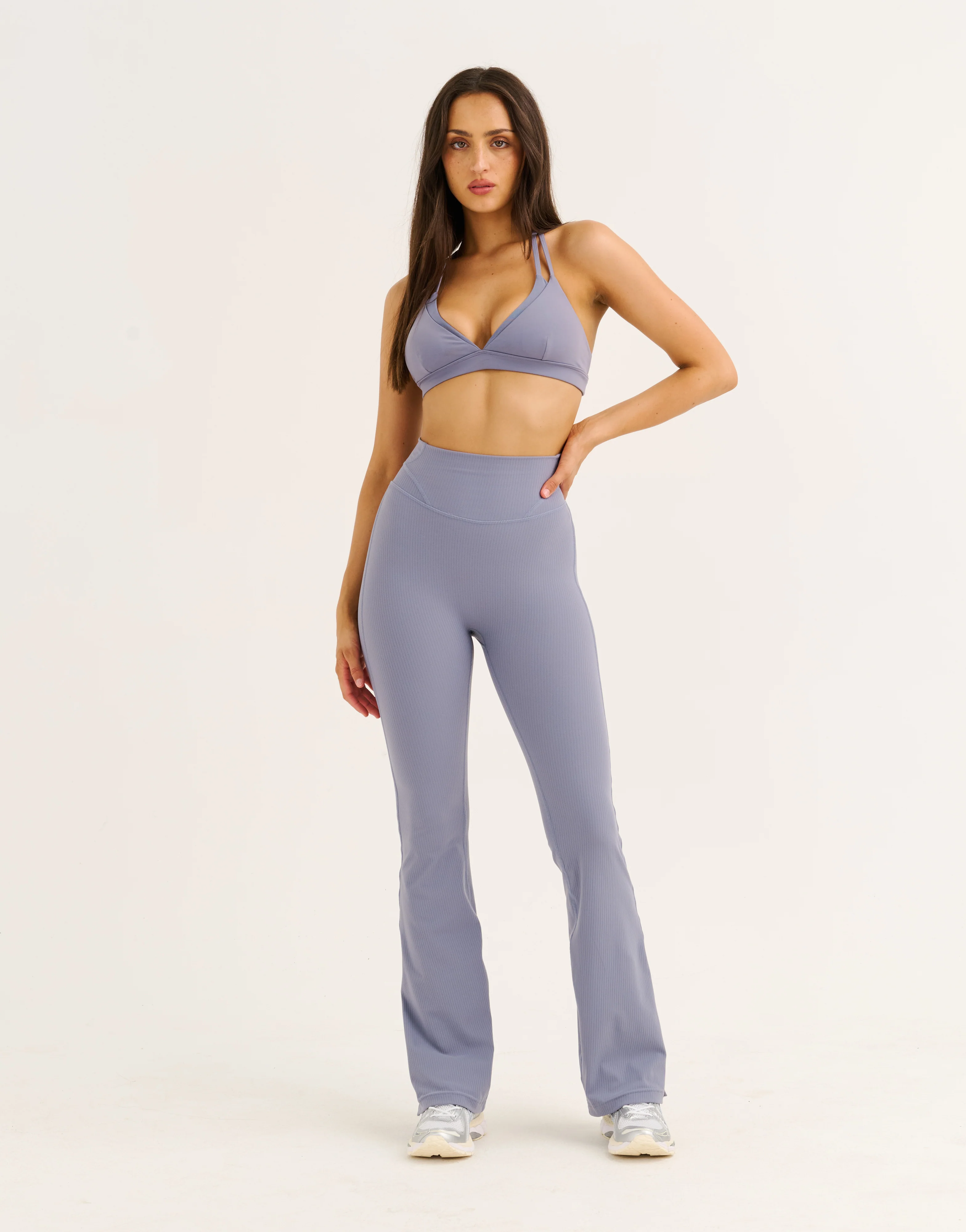 Flare Ribbed Leggings V2 - Washed Blue - Image 6