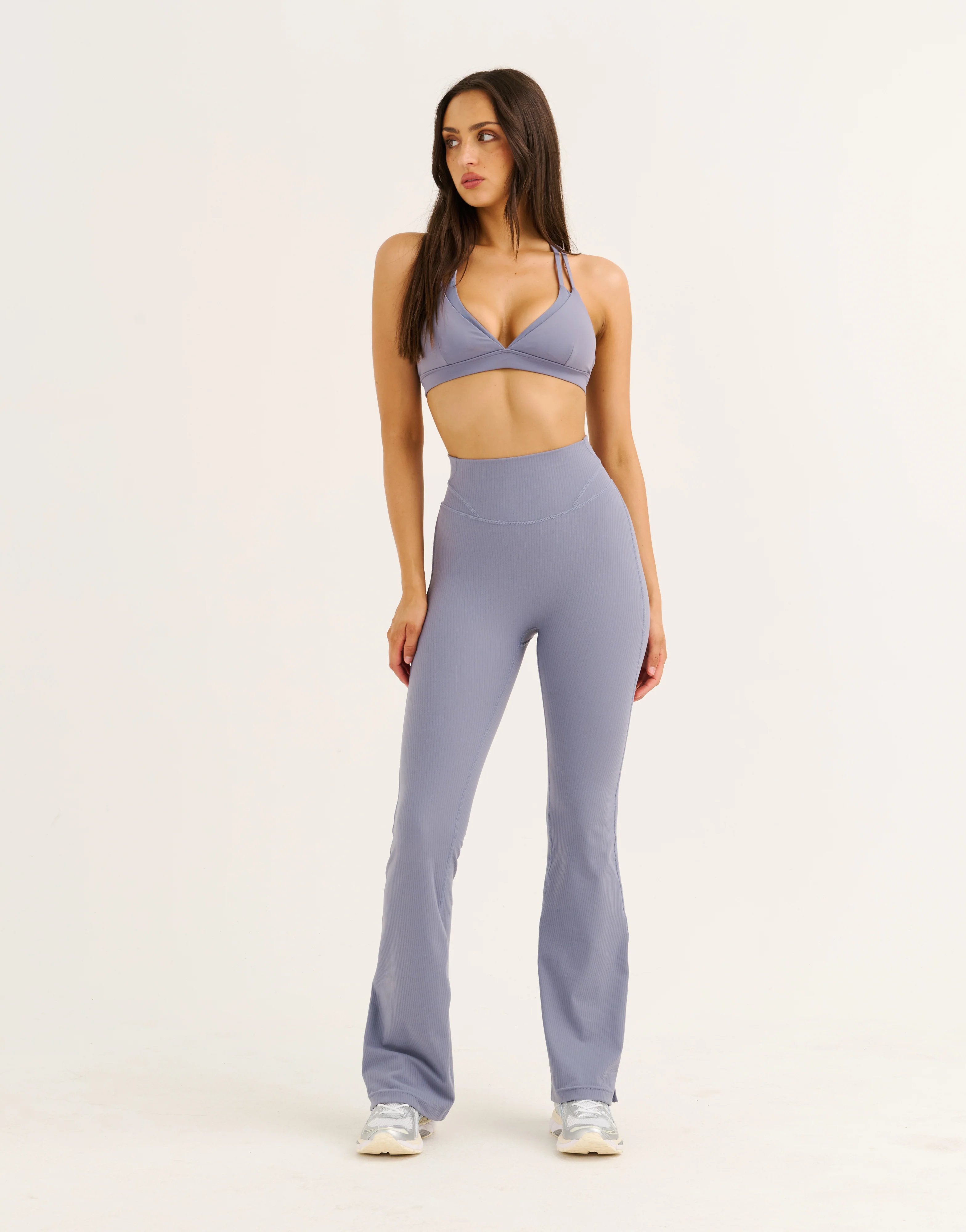 Flare Ribbed Leggings V2 - Washed Blue - Image 7