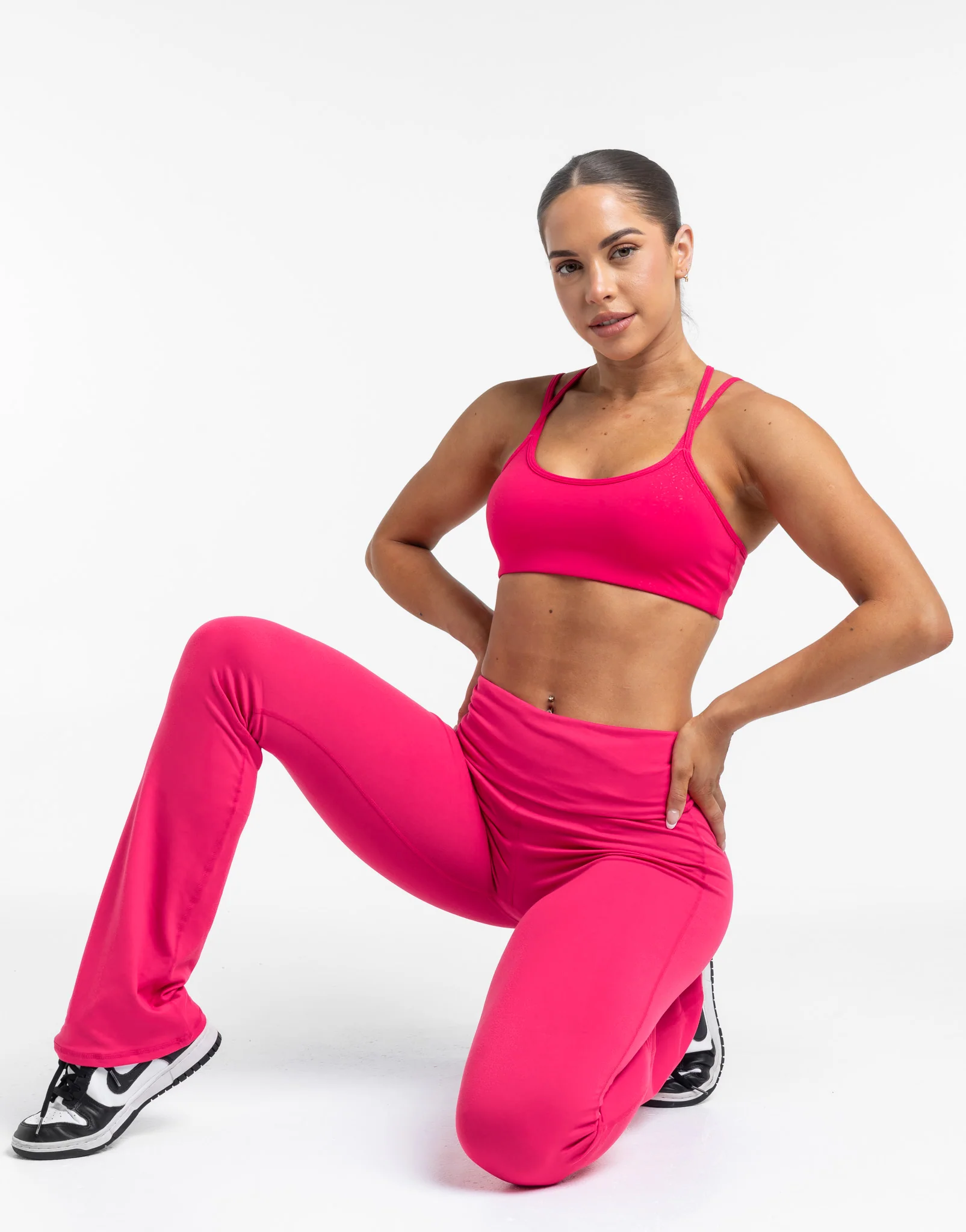 Fold Over Flare Leggings - Bright Pink - Image 4