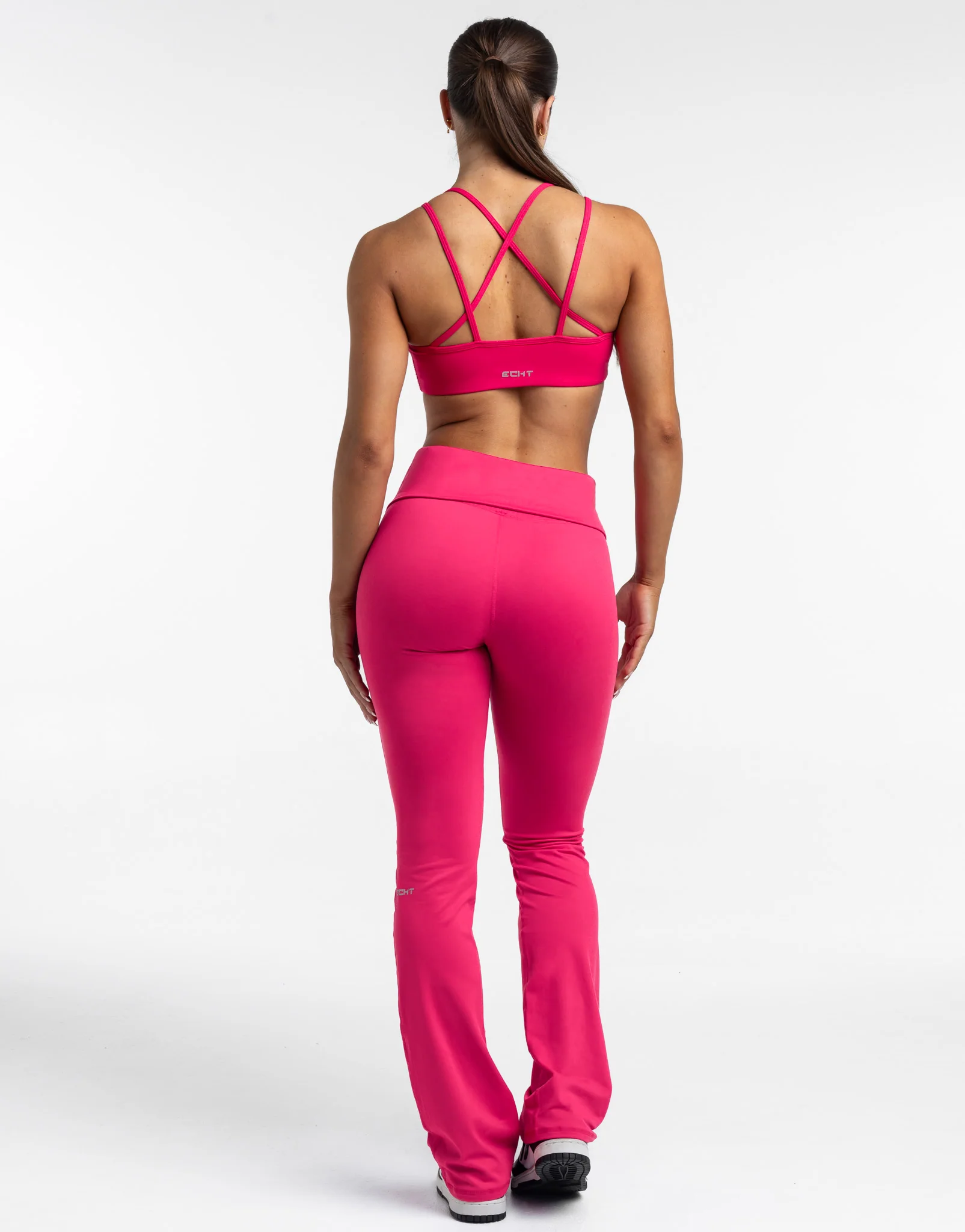 Fold Over Flare Leggings - Bright Pink - Image 5