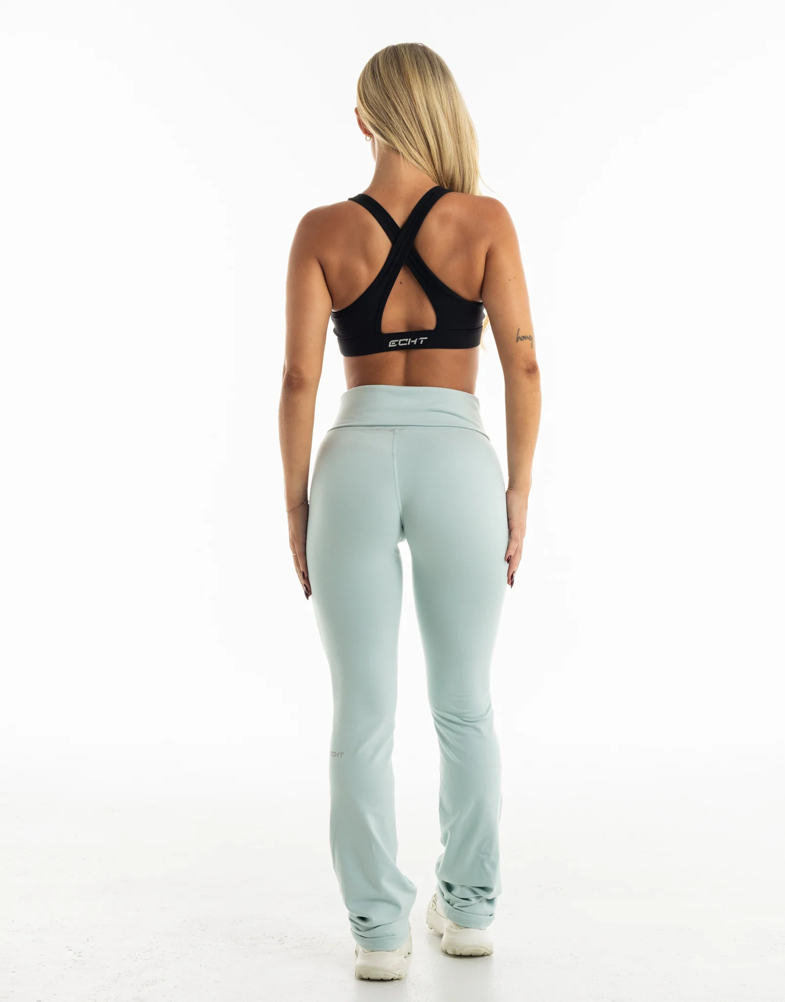 Fold Over Flare Leggings - Light Blue - Image 5