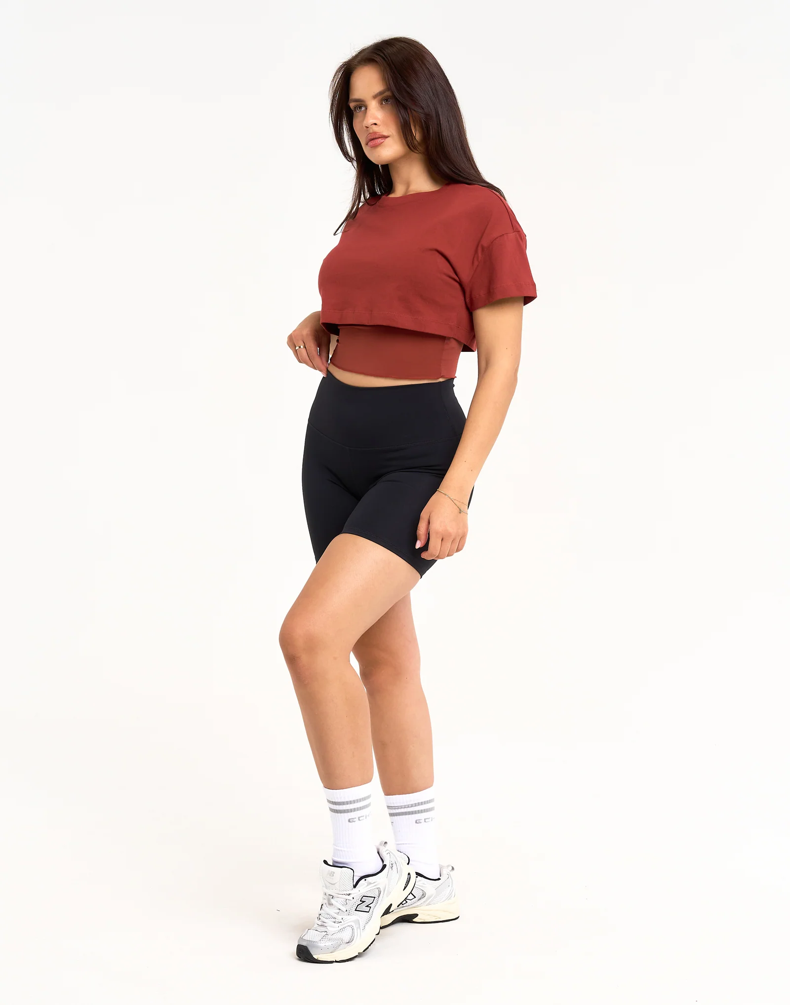 Layered Cropped Tee - Brown - Image 4