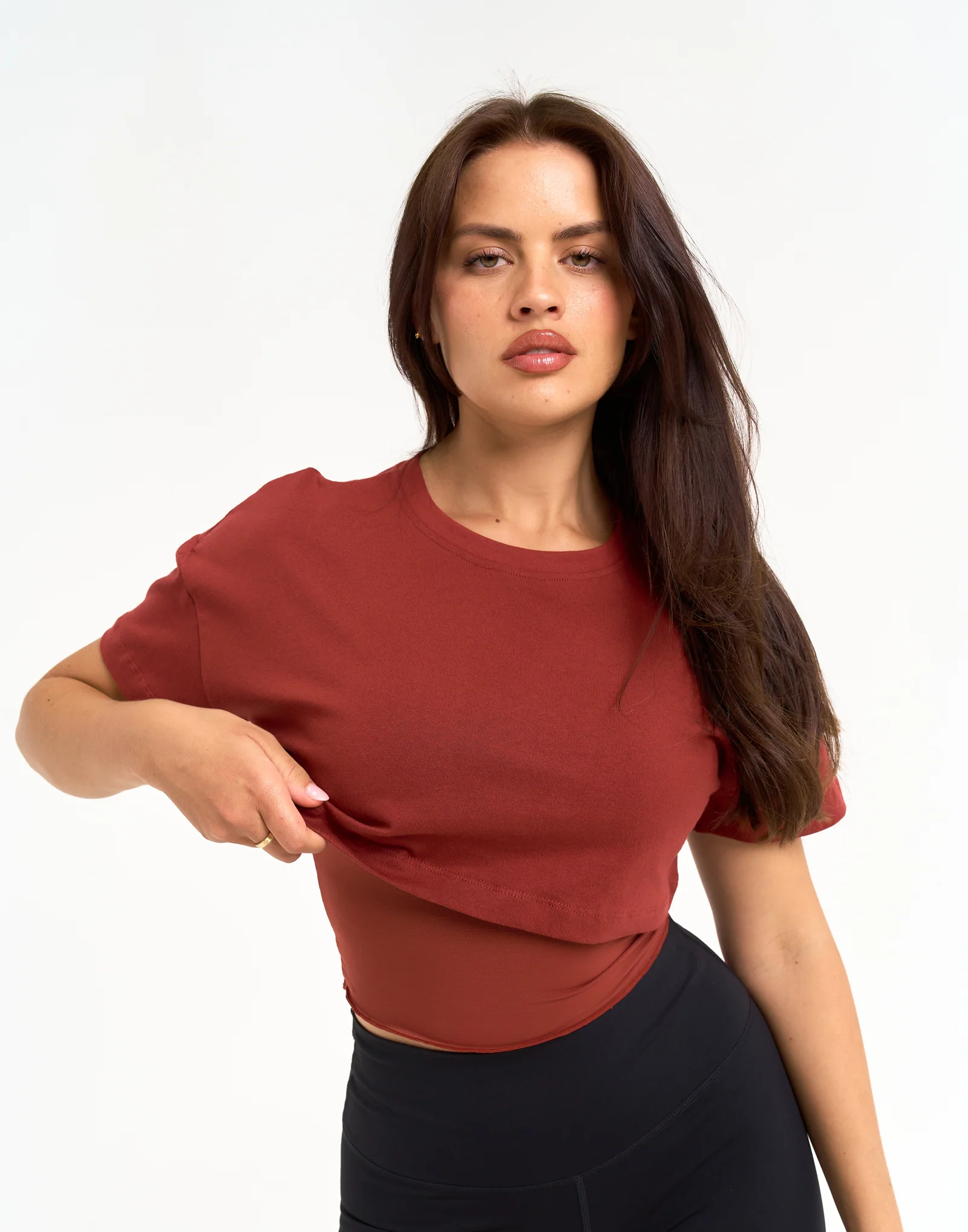 Layered Cropped Tee - Brown - Image 5